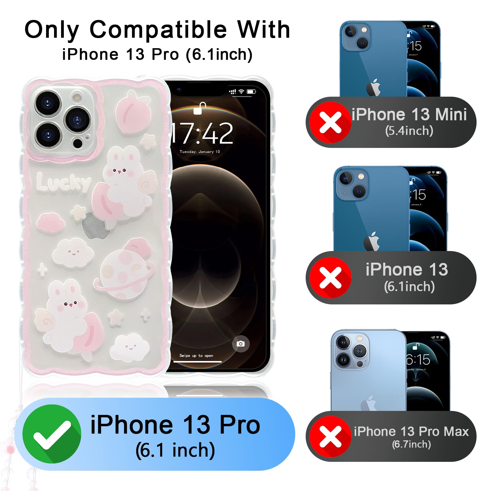 JiuWang Cover per iPhone 14 Pro Max con Catena Colorate, Custodia iPhone 14ProMax Case Design 3D Disegni Cute Kawaii Carine per Donna Ragazza