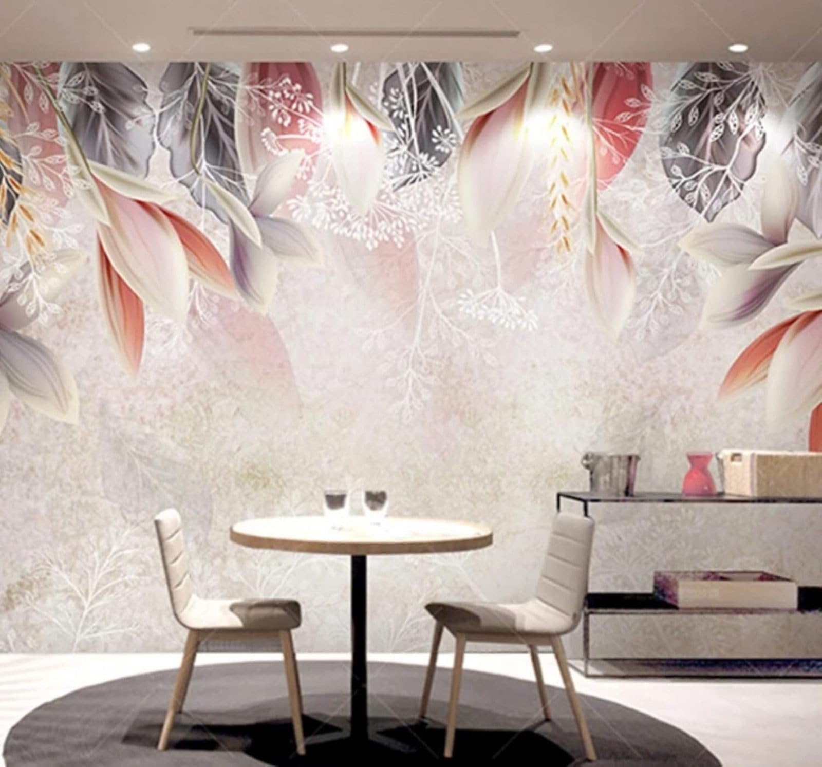 Xlming 400Cm×280Cm(B×H) Retro Cosy Pink Plants Flowers 3D Wallpaper Luxury Silk Study Dining Feature Sofa Grey Bedroom Living Room Tv Decorative Wall-400Cm×280Cm