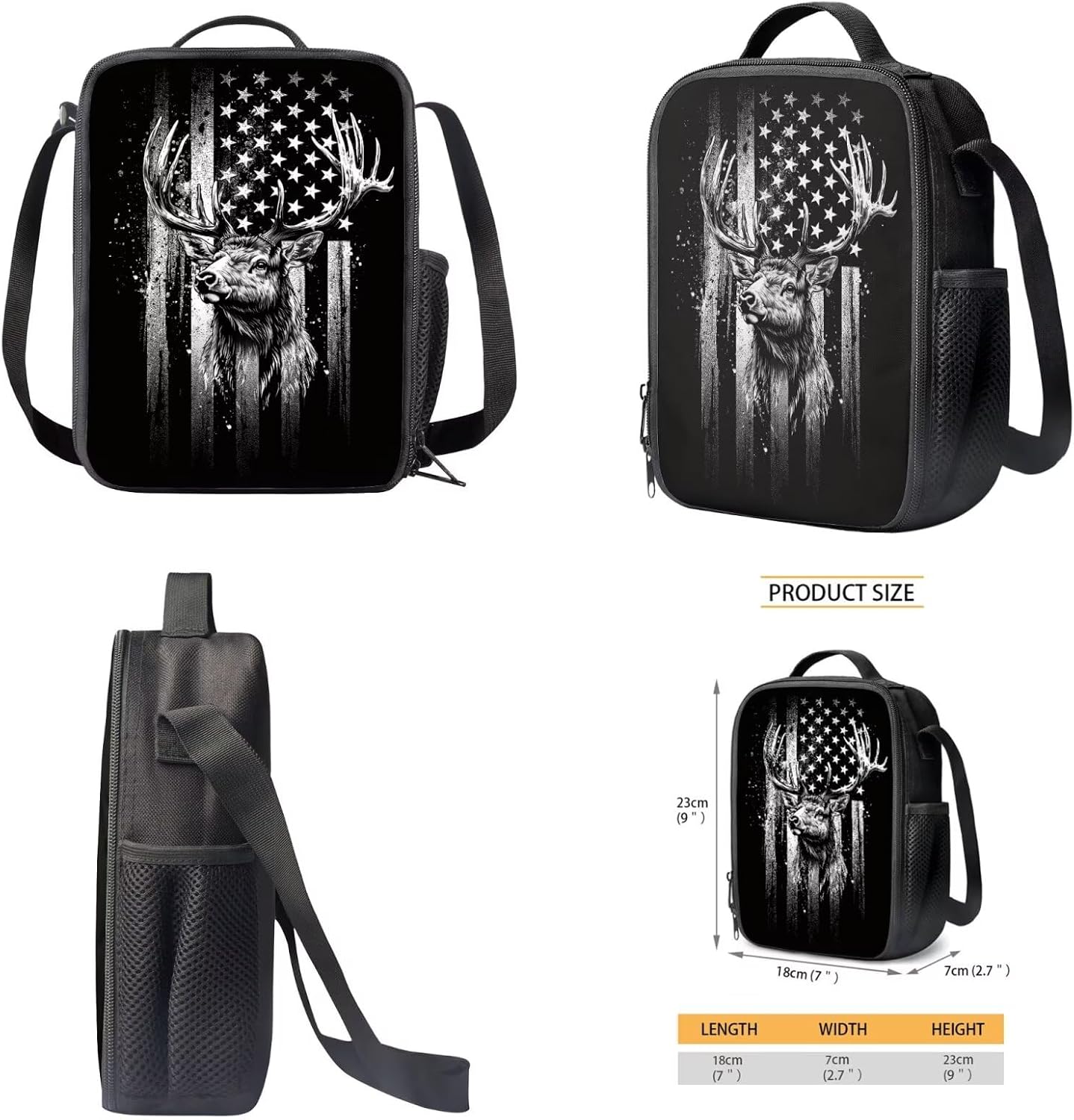 Talayituse Black Elk American Flag Print 3 Pcs Backpack Set Travel Bag Portable Bookbag Knapsack Daypack 4th of July Large Capacity Sports Backpacks Schoolbag with Lunch Box Pencil Case for Boys image 4