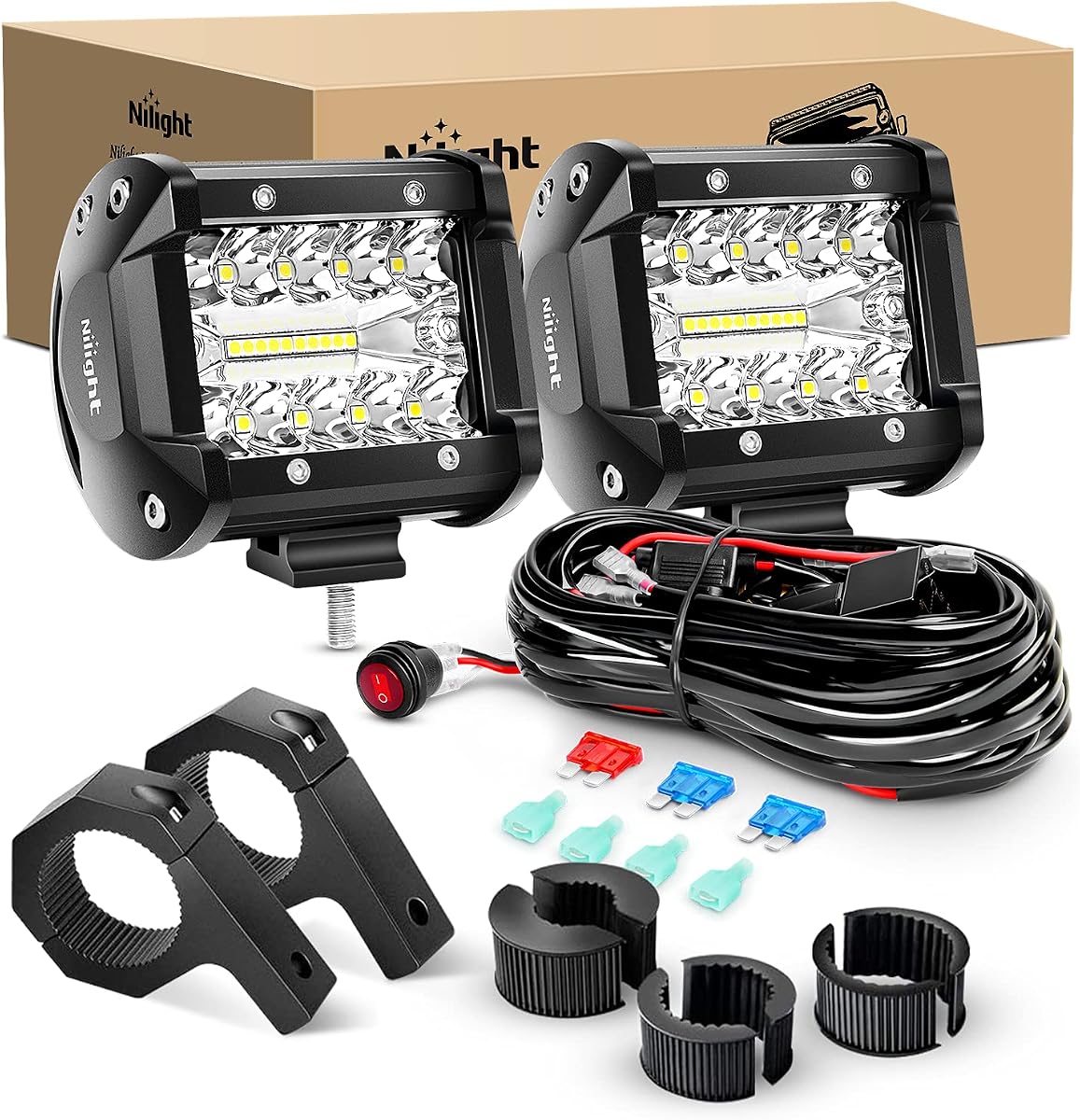 2PC 4Inch Triple Row Led Light Pods 60W Flood Spot Combo 6000LM 2Pcs 6.5 Inch 120W Triple Row Light Bar Flood Spot Combo 12000LM Driving Boat Off Road Trucks Lights 2 Years Warranty (ZH042)