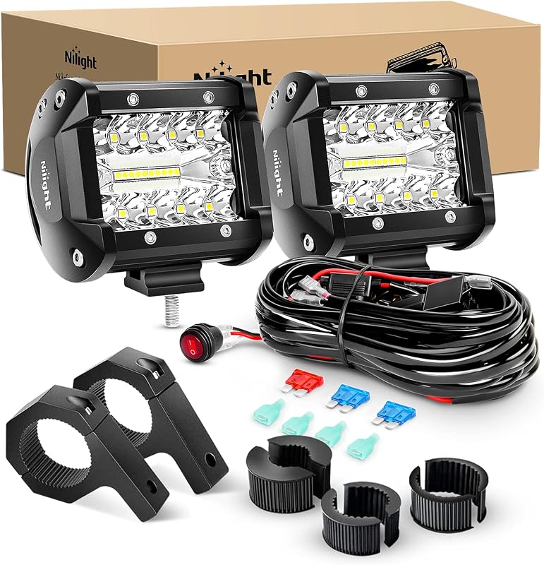 Kit com 2 Faróis de LED Nilight 60 W para Off-Road com Feixe Flood/Spot – 2 unidades