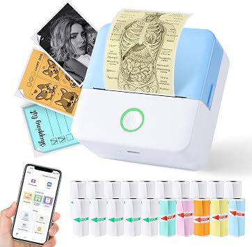 Print Pods Mini Printer, Thermal Inkless Sticker Maker with 20 Rolls Printing Paper, Pocket Printpod for phone, Impresora Portatil for Notes, Flashcards, Journal, DIY, Compatible with iOS & Android