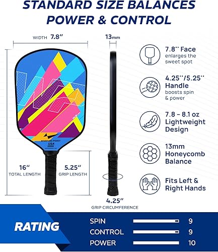 Miniatura 5 de Juego de 2 palas de pickleball de fibra de vidrio, duraderas y ligeras, aprobadas por USAPA, paquete de 2 raquetas de pickleball para mujeres