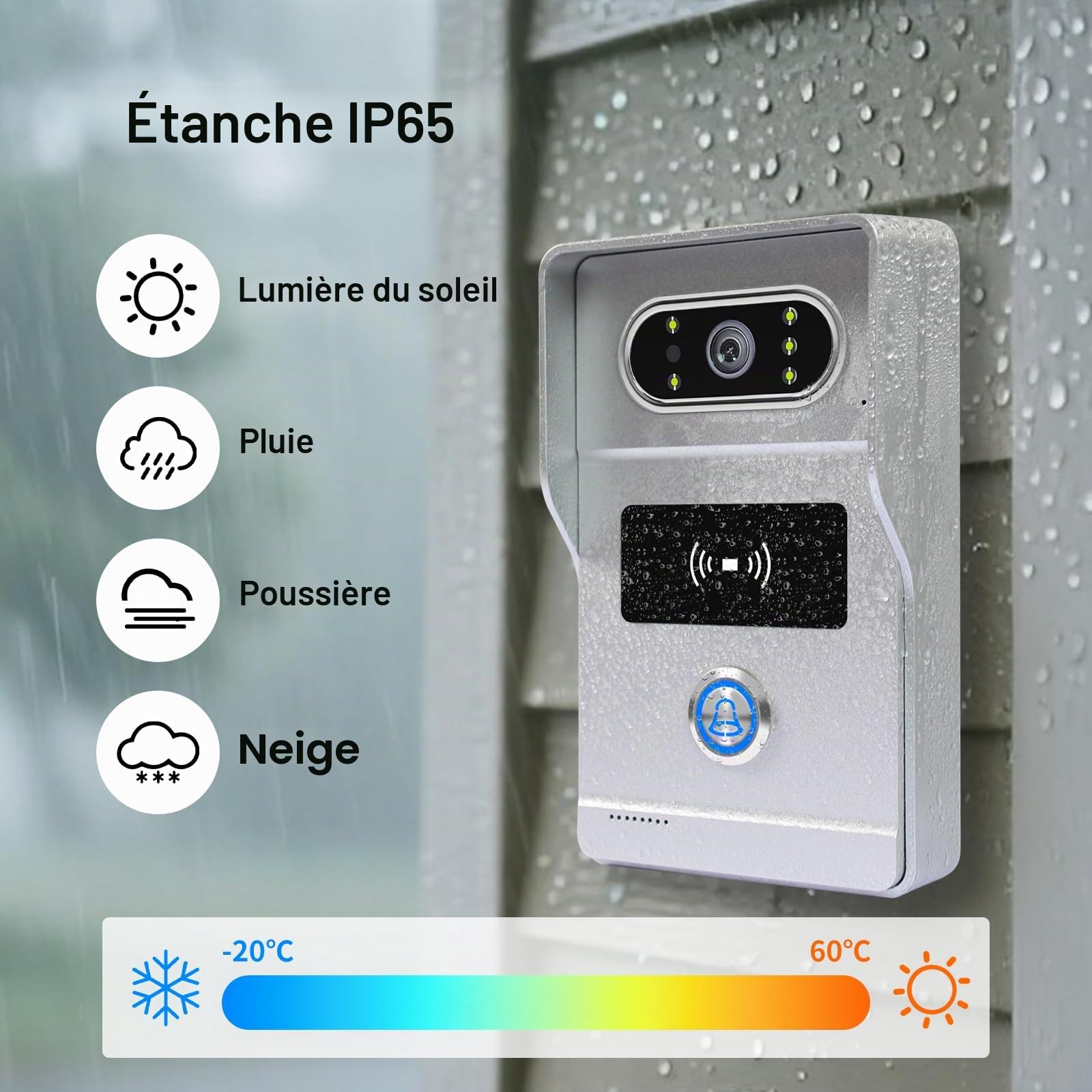 2 Fils WiFi Tuya Système Interphone Vidéo pour la Maison, Caméra de Sonnerie Vidéo 1080P HD avec Moniteur d'écran Tactile de 7 Pouces, Audio Bidirectionnel, Débloquage de APP/Carte RFID