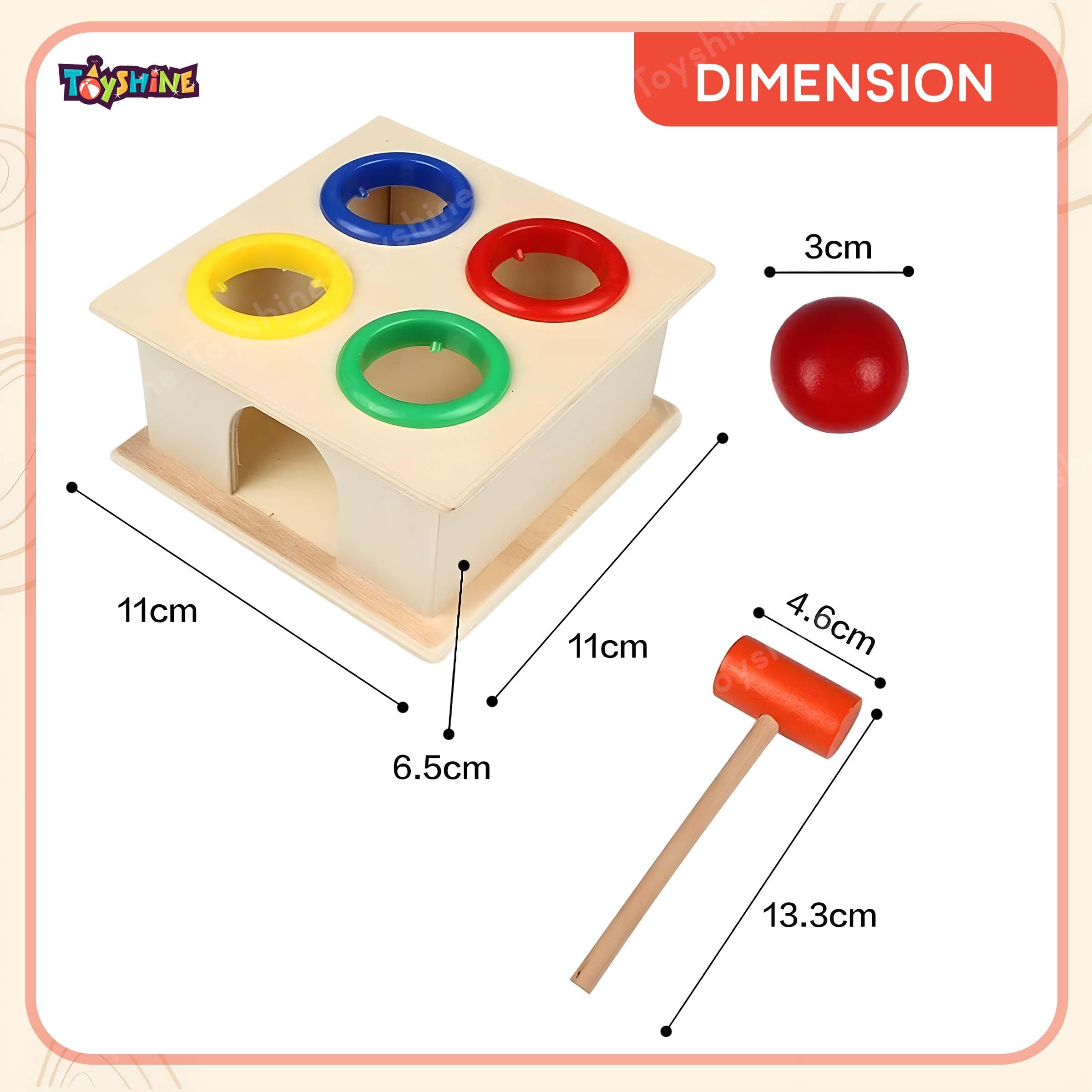 Toyshine Wooden Ball Hammer Pound Shape Sorter Toy for Toddlers 4 Balls 1 Hammer Toy Montessori Toys for Baby Boys & Girls Interactive Learning fine Motor Skills Toy 4