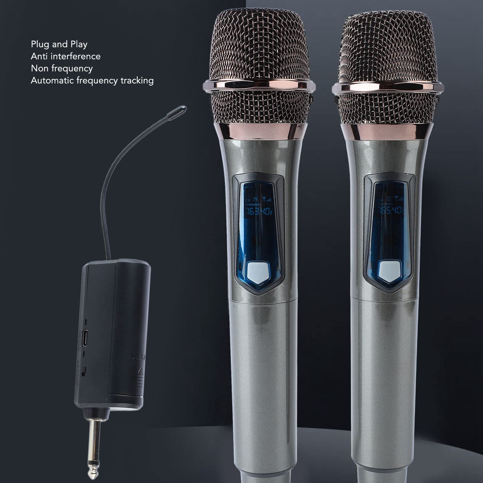 Bezprzewodowy Dynamiczny Mikrofon Bezprzewodowy UHF, łatwy w Obsłudze, Trwały, HiFi, z Odbiornikiem z możliwością ładowania, Zasięg 160 Stóp, do Urządzenia do Karaoke, śpiewu,