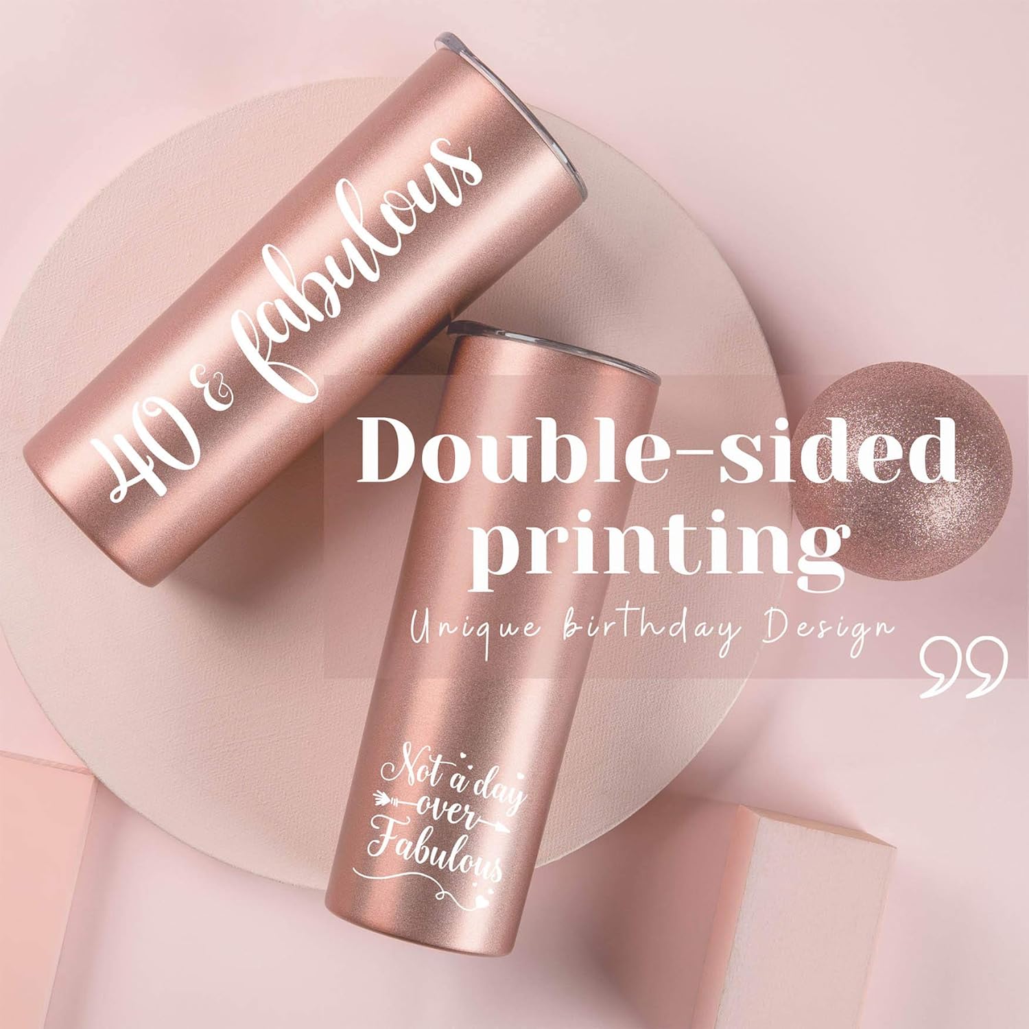 Onebttl 40th Birthday Gifts Women, Gifts for 40th Birthday Woman, 40 and Fabulous Gifts, 40th Birthday Gifts Ideas, 20oz Tumbler with Straw, Unique 40th Birthday Gifts for Her, Rose Gold - Image 2