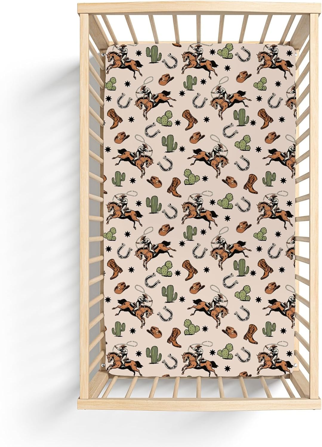 Retro Western Cowboy Baby Crib Sheets for Boy Girl 52x28Inch Cowboy Boots Hat Horse Cactus Soft Snug Fitted Crib Mattress Cover Wild West Desert Baby Sheet for Standard Crib & Toddler Mattress Pad