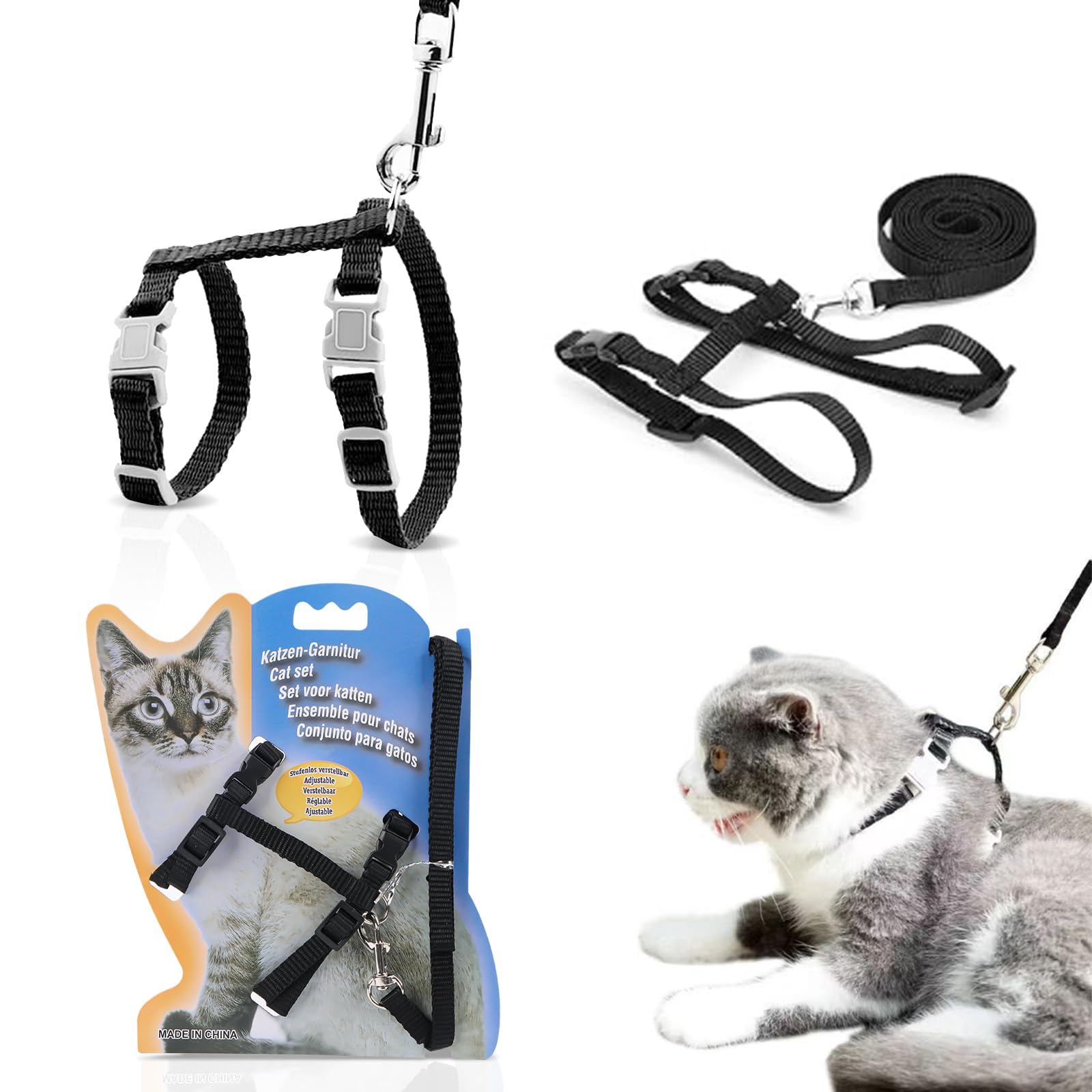 Cat Harness with Lead, Adjustable Harnesses, Cat Lead, Nylon Harnesses, Cat Lead, Cat Harness, Escape Proof, 120 cm