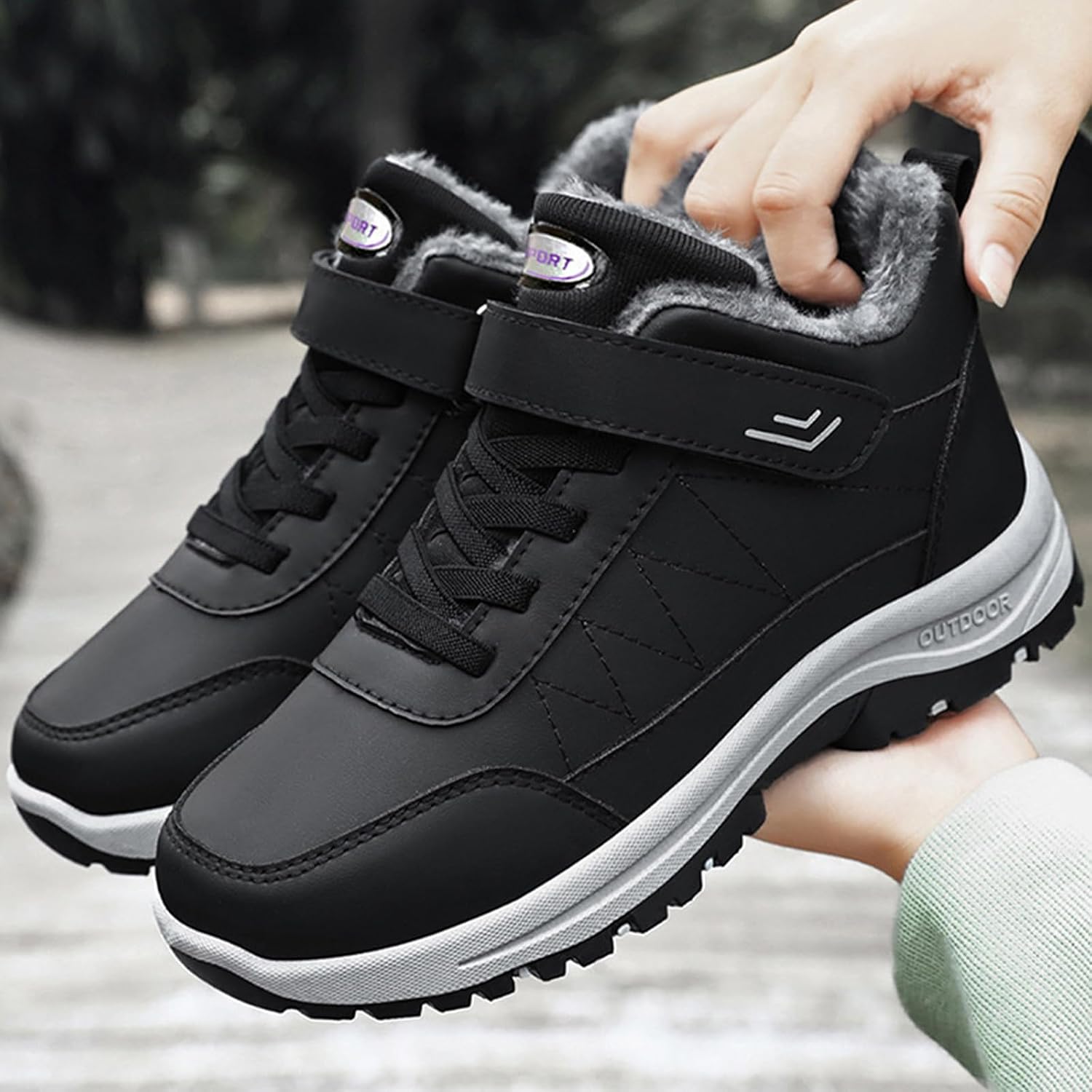 Men’s Pu Warm Fur Lined Hiking Snow Ankle Boots With Adjust Hook Loop Casual Fashion Lace-Up Non-Slip Lug Sole Waterproof Trekking Snow Sneakers Outdoor Lightweight Winter Work Boots