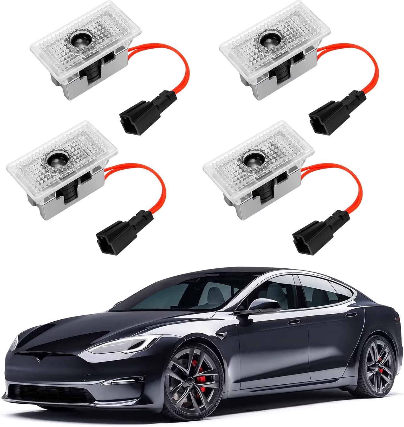 Car Door Lights Logo Projector – 4K HD Puddle Lights for Cars, No Fade Welcome Lights, Compatible with Model 3 Y X S Accessories (4 Pack)