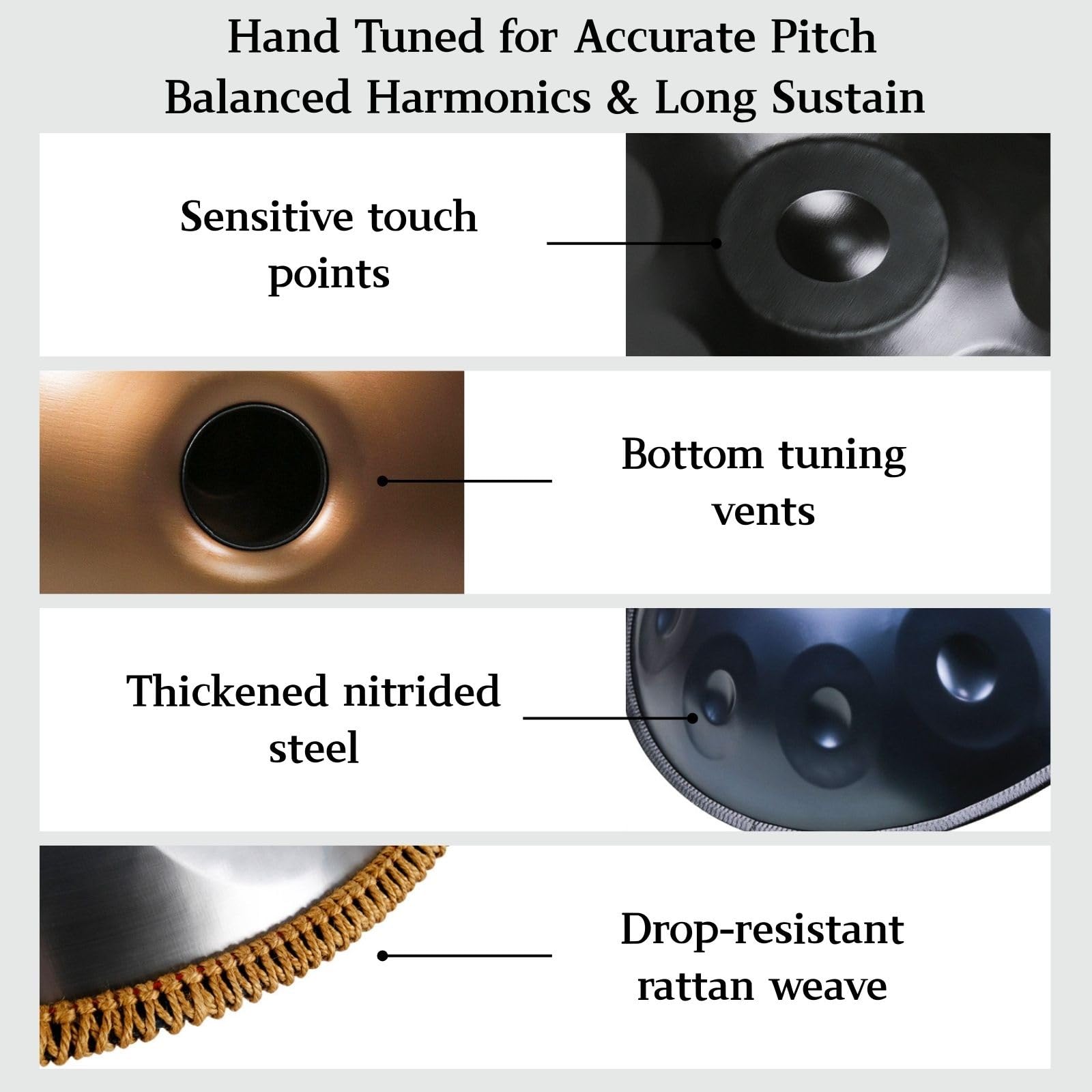 Handpan Drum D Minor per Musica e Meditazione Strumento a Percussione in Acciaio con 9 10 12 Note Accordato 432Hz 440Hz Handpan per Yoga Musicisti Adulti e Relax(Oro,440HZ/12 Note)