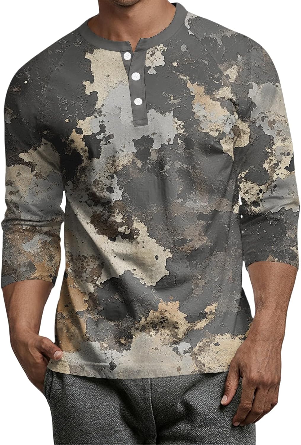 WENKOMG1 Men's Camo Print T Shirt 3/4 Sleeve Crew Neck Summer Casual Athletic Baseball Tee Shirts, S-3XL