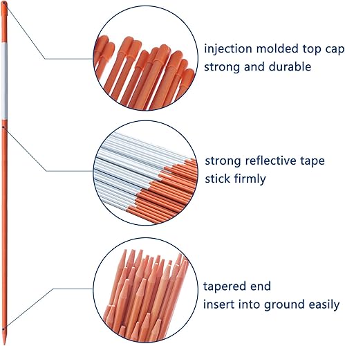 Vista 16 de Estacas de nieve de 72 pulgadas, marcadores de entrada de 1/4 de pulgada, estacas de arado naranja sin cinta reflectante para marca de entrada