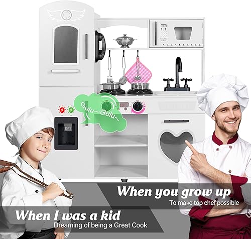 Miniatura 4 de TaoHFE Juego de muebles de madera blanca para niños pequeños juego de cocina para niños y escritorio para niños con silla para niñas, juego de