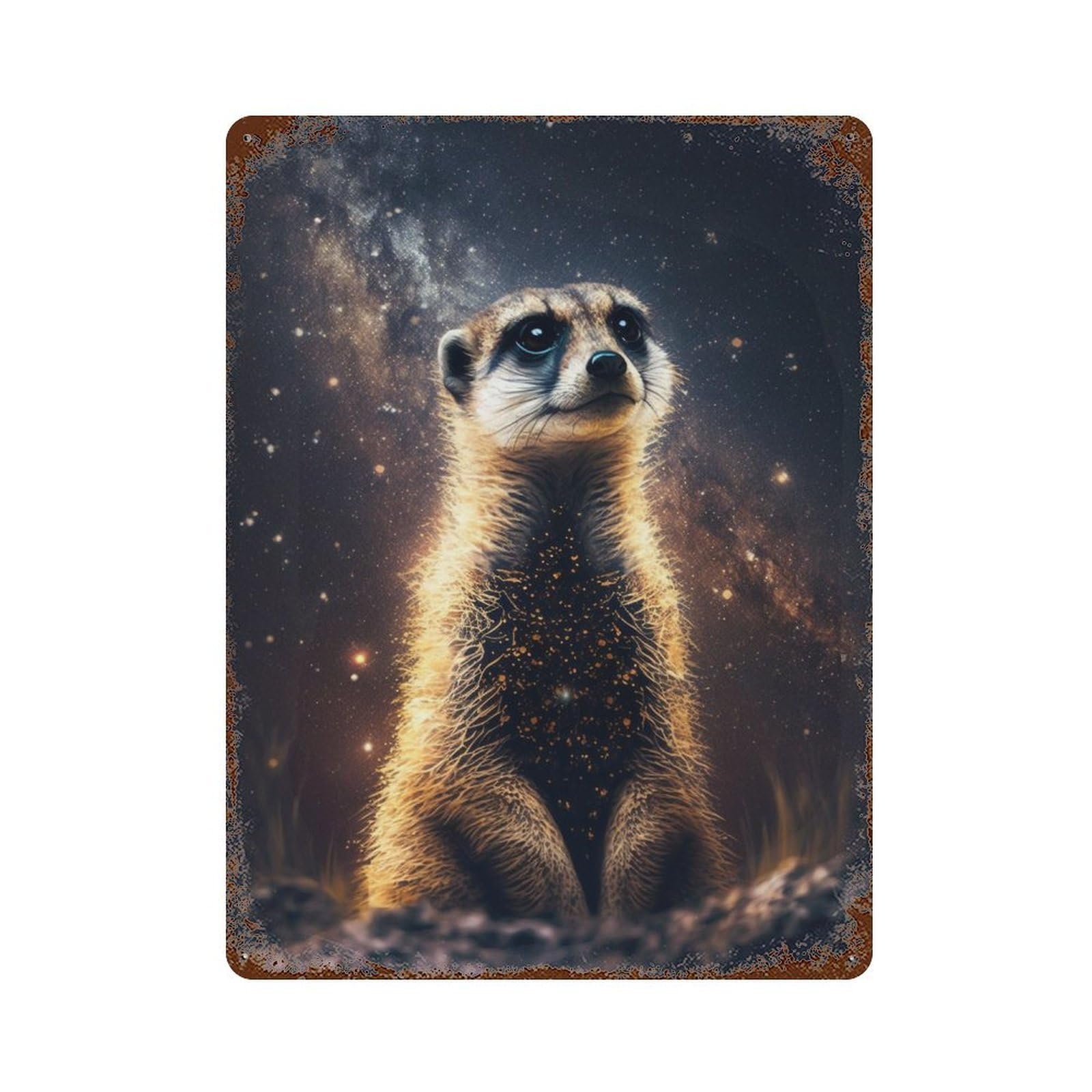 Meerkat in Space -1 15.7"x11.8" Decorative Tin Sign, Retro Wall Decor for Garage, Bar And Workshop Decor