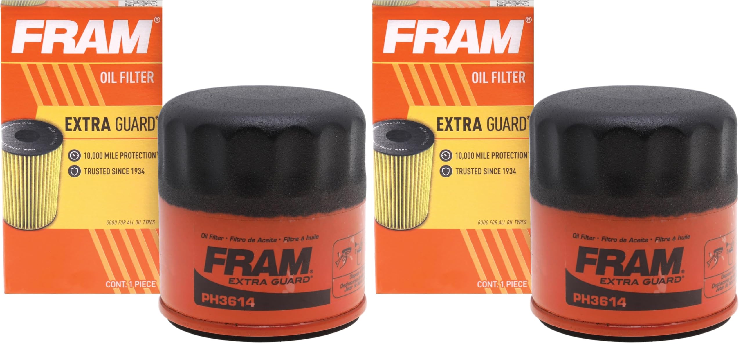 FRAM Extra Guard PH3614, 10K Mile Change Interval Spin-On Oil Filter (Pack of 2)