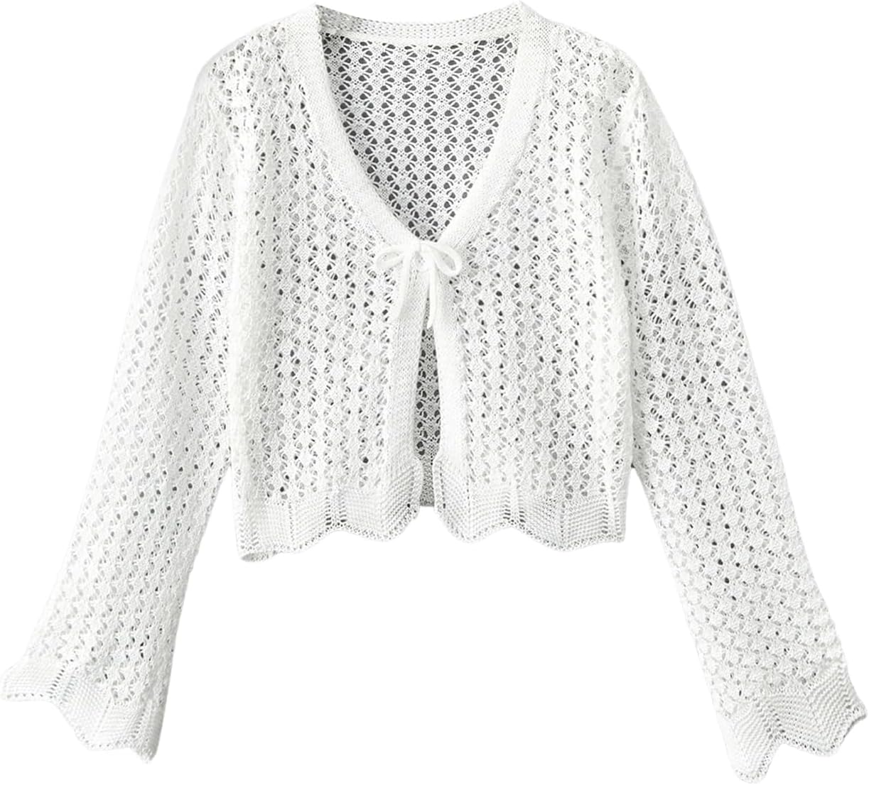 GORGLITTER Girl's Crochet Cropped Cardigan Knit Tie Front Tops Cute Long Sleeve Bolero Shrug Lightweight Sweaters Trendy 2025