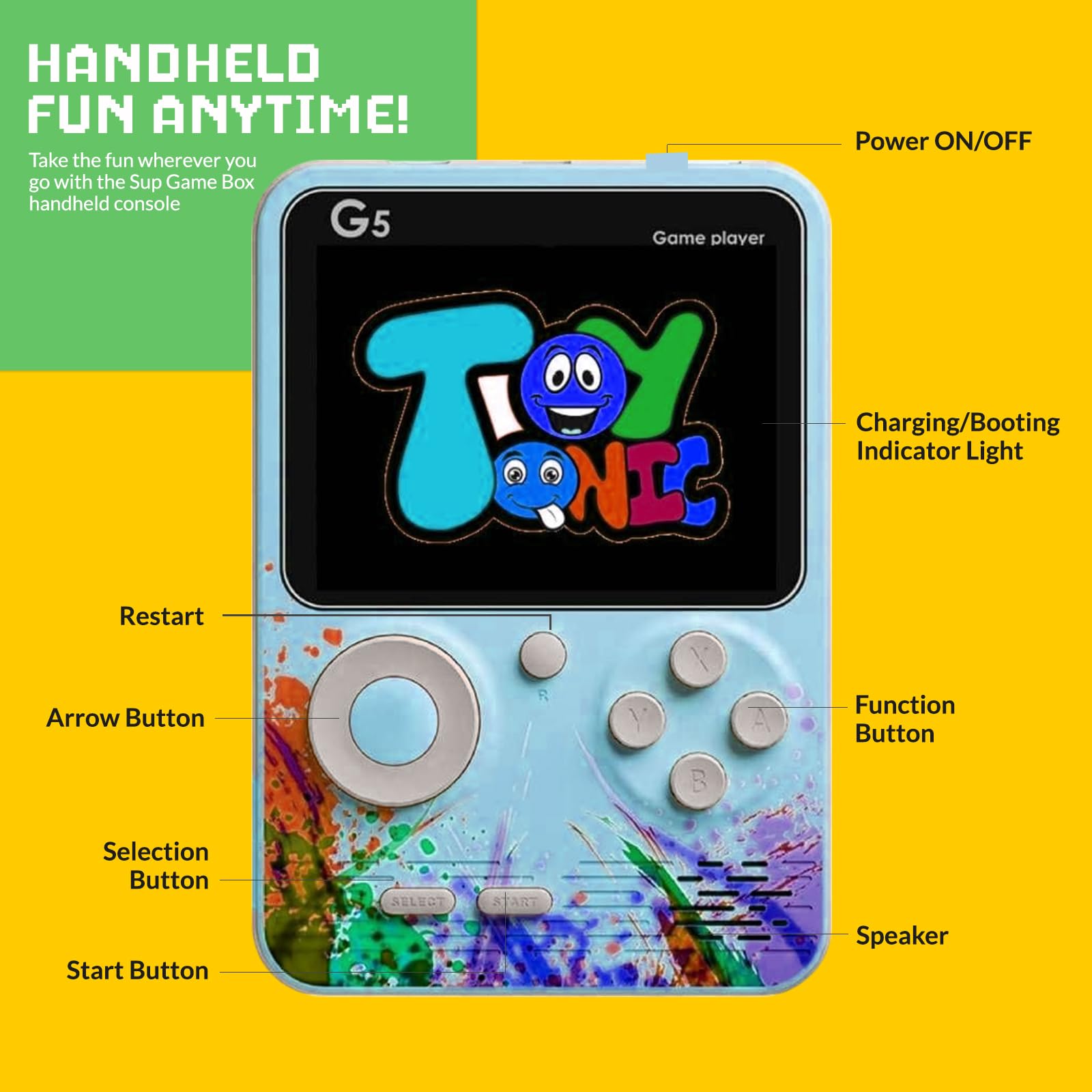 500 in 1 Handheld Gaming Console with 3 Hours Battery Backup | AV Output for TV | Backlit Screen | Built-in Retro Games | Rechargeable | Portable Design for All Ages 2