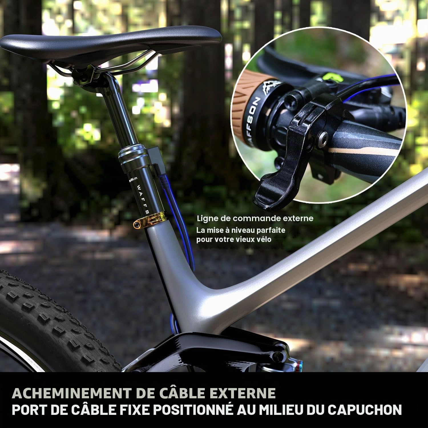 WFS Flex Tige de Selle Compte-Gouttes Externe pour VTT - 27.2mm Diamètre, 110mm Travel, 395mm Longueur, Noir, Comprend Levier et Câble Télécommande