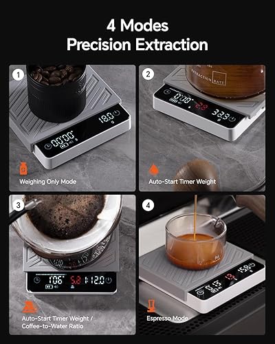 Miniatura 5 de Báscula de café digital con temporizador, mini báscula de café expreso con pantalla de flujo y relaciones de preparación, 4 modos inteligentes,