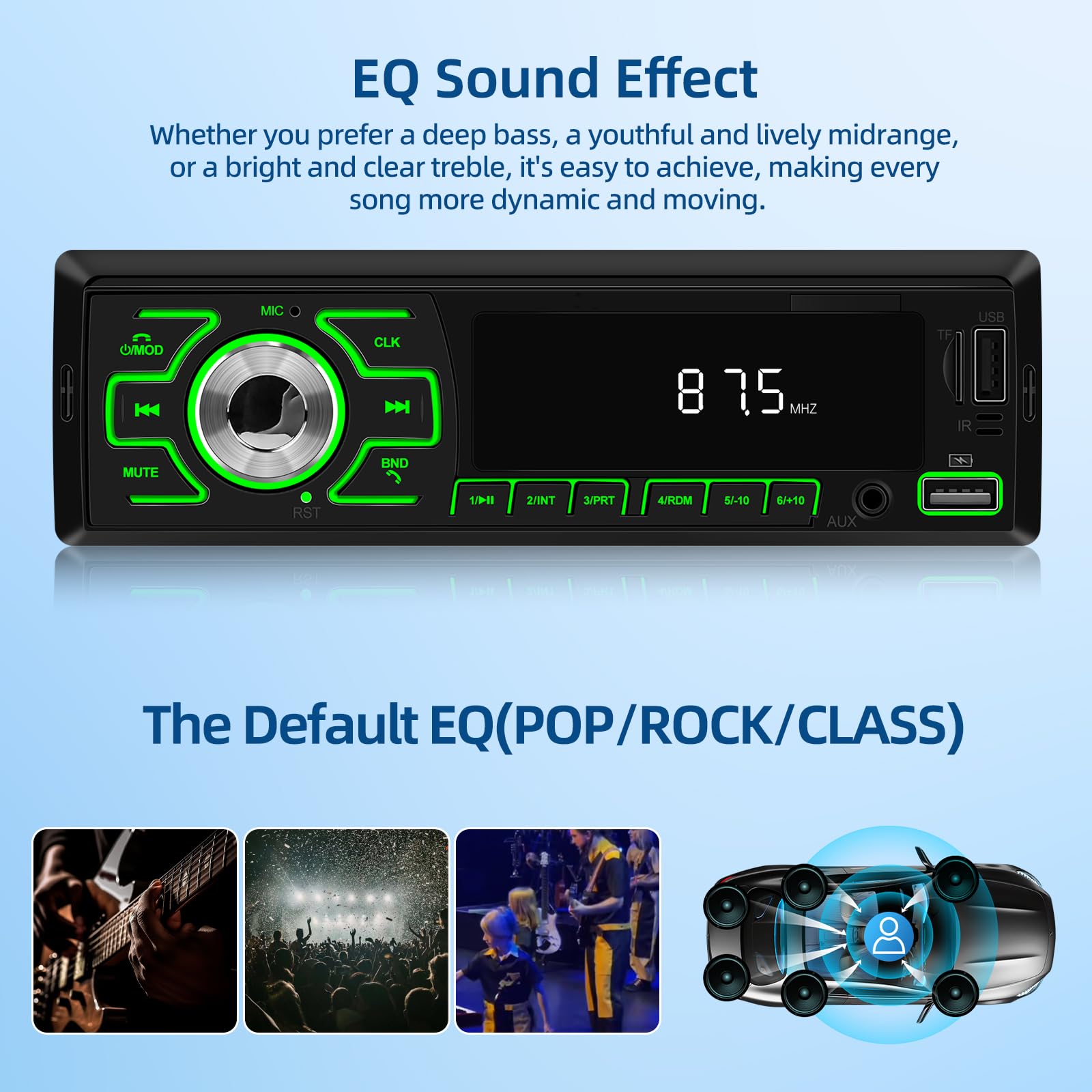NHOPEEW 1 Din Autoradio mit Doppel Bluetooth - Radio Recevier Unterstützung FM EQ 7 Farbe Hintergrundbeleuchtung - U Disk/AUX in/TF-Karte Spielen / MP3 / WMA/WAV/FLAC