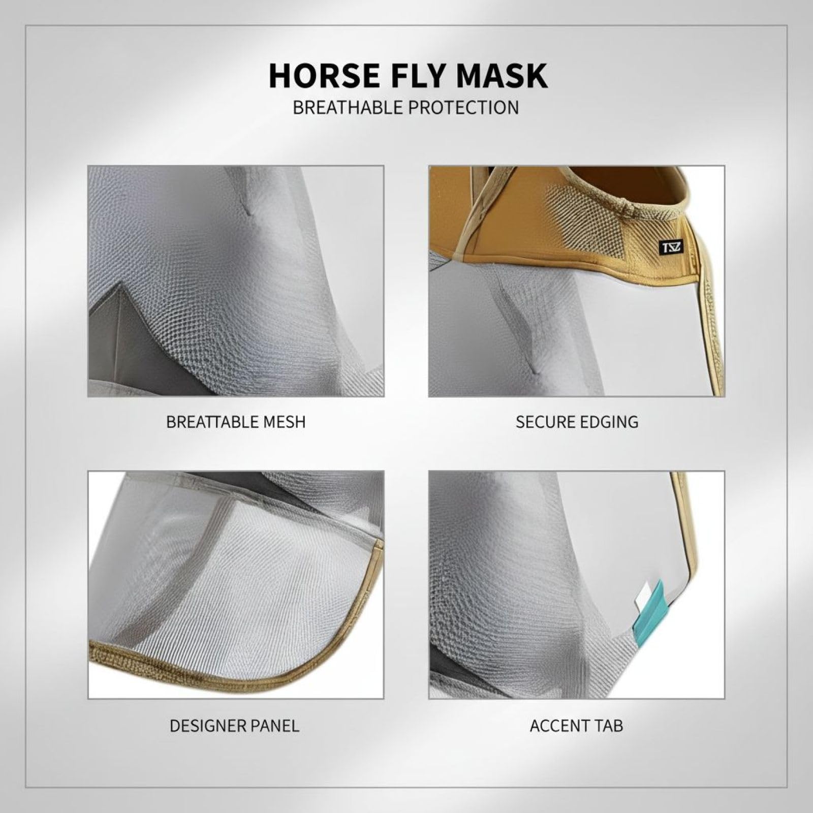 Pferde-Fliegenhaube, graue Gesichtsmaske für Pferde mit Ohr- und Nasenschutz, PVC-Polyester-Mesh-Fliegenmaske für Ausritte im Freien, 28 x 18 x 7 cm