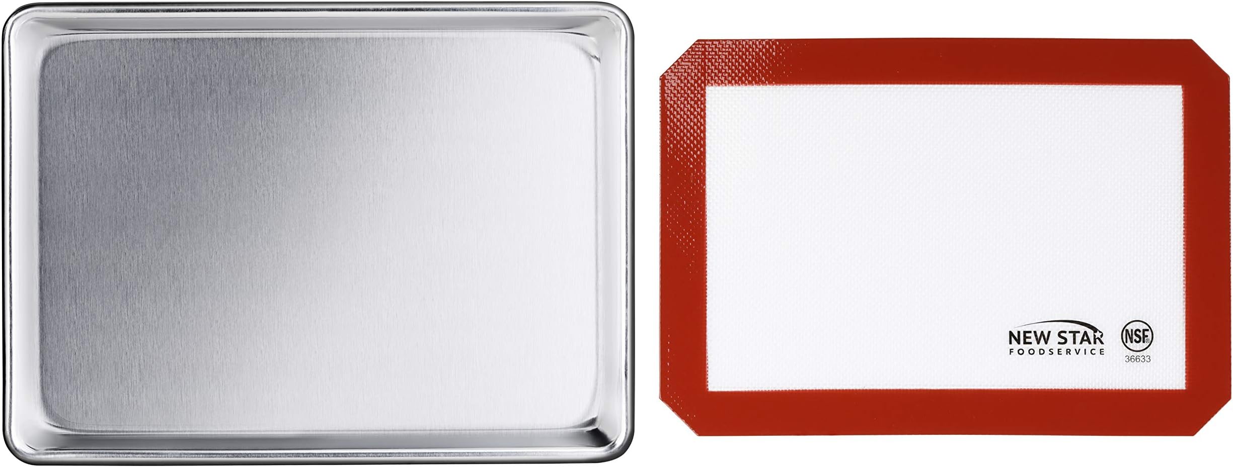 New Star Foodservice 38422 Commercial-Grade 18-Gauge Aluminum Sheet Pan/Bun Pan & Silicone Baking Mat Set, 9" L x 13" W x 1" H (Quarter Size)