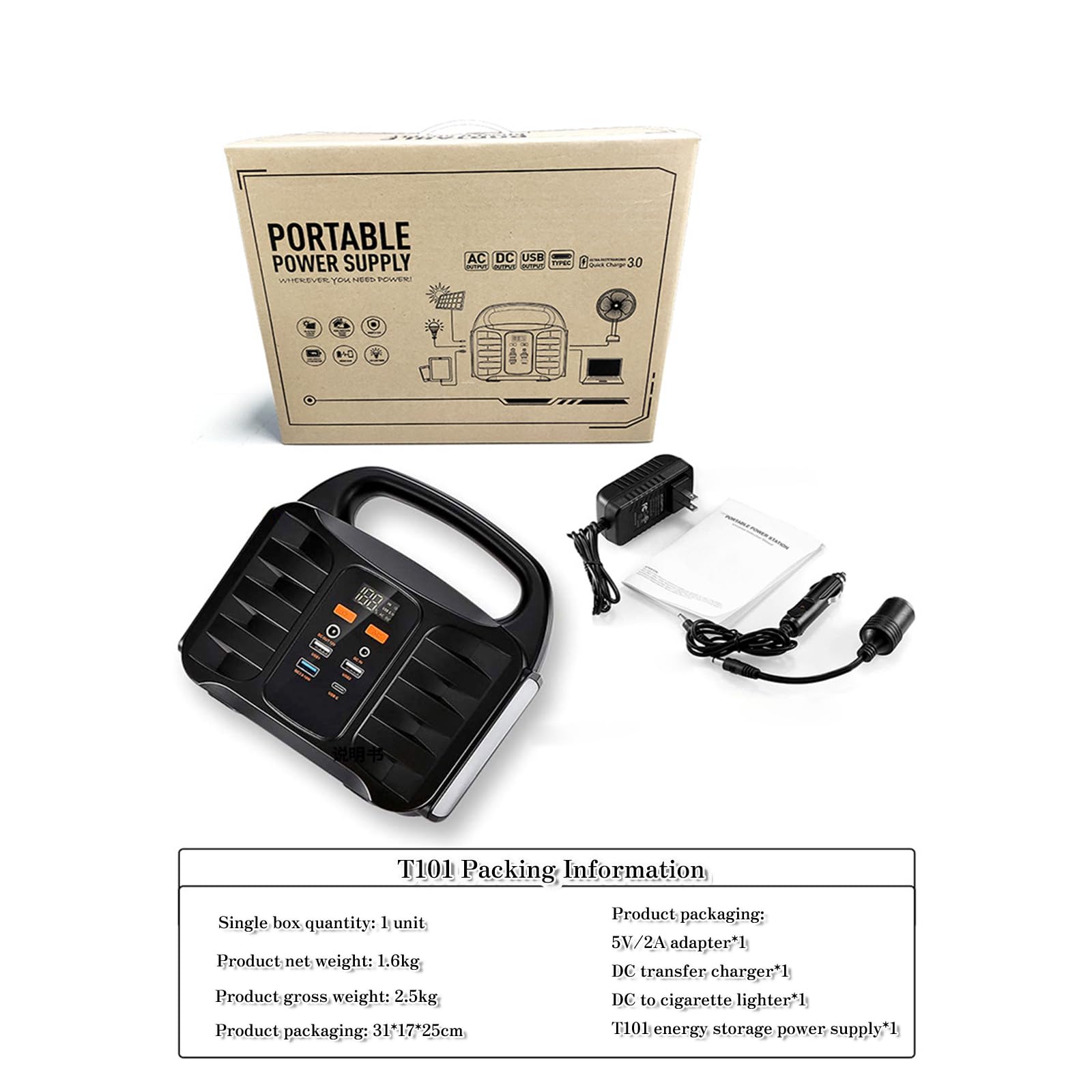 Generateur Electrique Portable, Batterie d'Appoint au Lithium de 155Wh, Onduleur à Onde Sinusoïdale Pure avec Sortie CA 220V/100W（Puissance maximale : 150 W）, Convient aux Activités en Plein Air