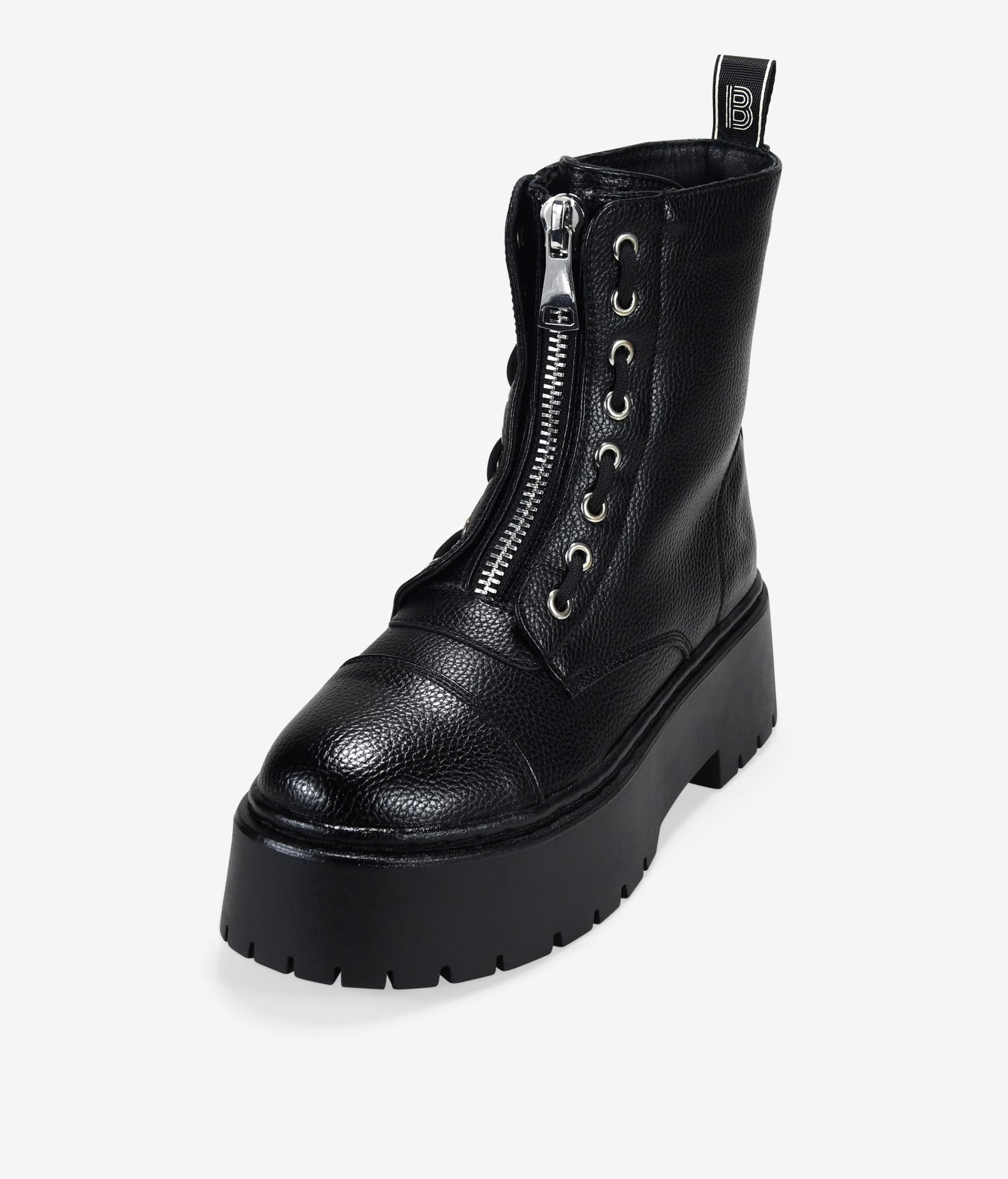 BOSANOVA Botas Militares Negras Mujer Cremallera Central Cordones Vertical Suela Plataforma 5.5 cm