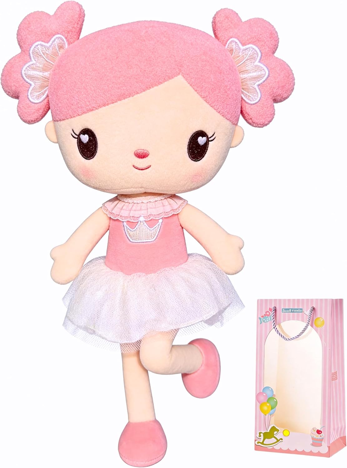 Gloveleya Baby Girl Gifts Rag Doll Soft Plush Candy Girl Pink 15" with Gift Bag