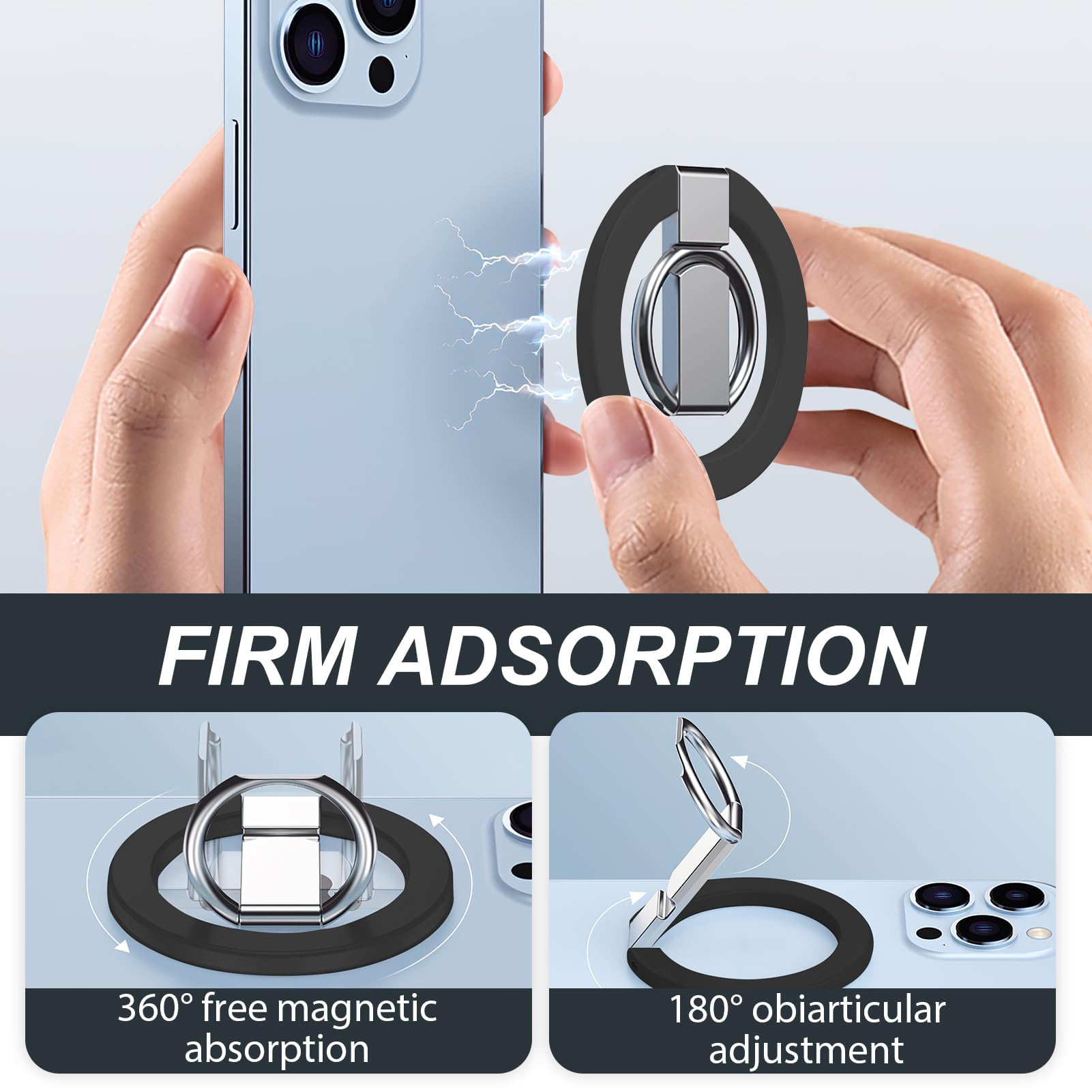 Anello Magnetico Per Cellulare | Supporto Regolabile, Compatibile IPhone 12-15, Nero - Foto 4