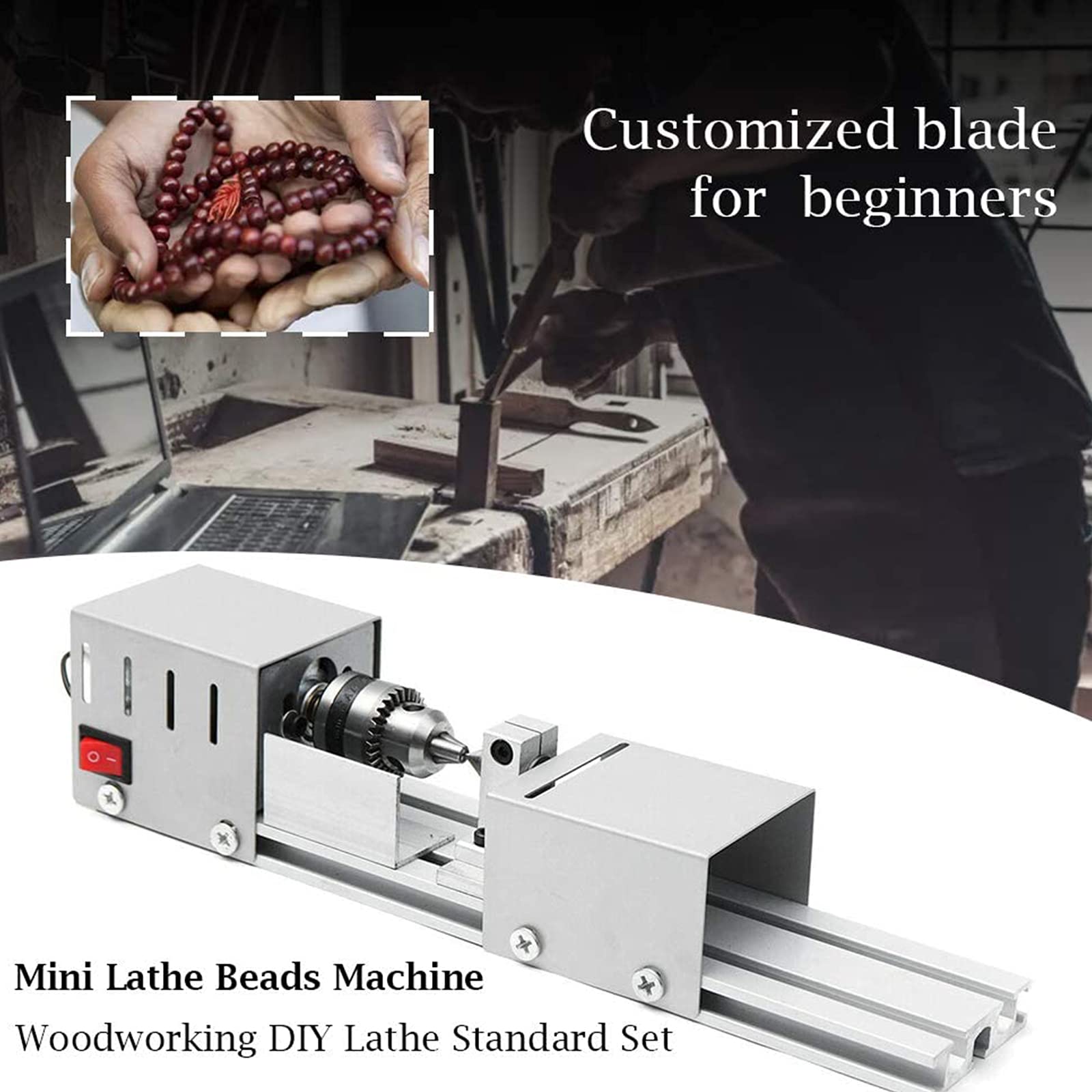 Mini torno de cuentas para bricolaje, carpintería, CNC, mini torno de madera, herramientas de pulido, taladro, herramienta rotativa con adaptador de corriente para carpintería, bricolaje, torneado,