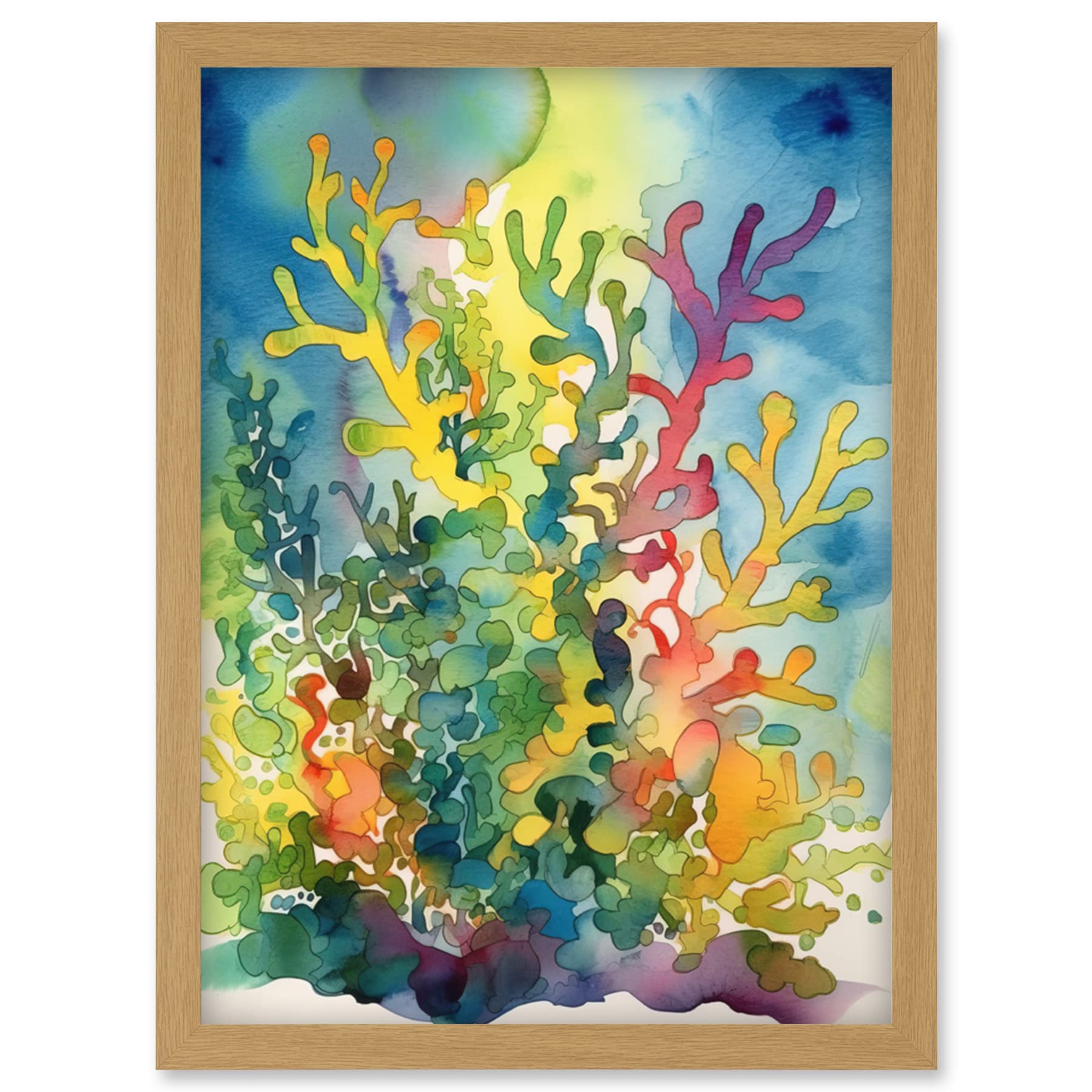 Artery8 Staghorn Coral Reef Folk Art Artwork Framed Wall Art Print A4