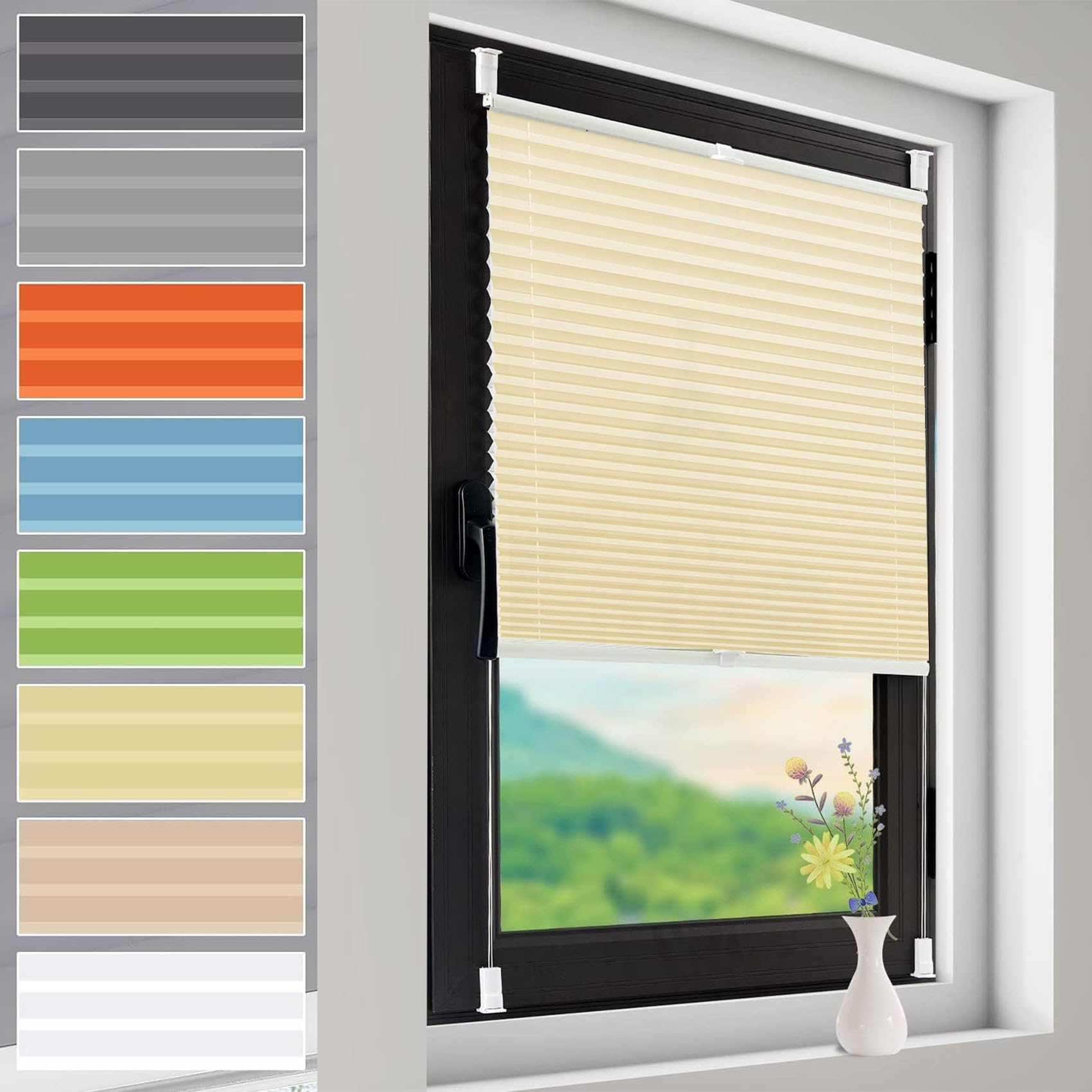 No Drill Blinds Non-woven 85 x 90 cm No Drill Blinds Easy Fit No Drill Blinds Self Adhesive Blinds Includes All Assembly Parts, for Window Privacy Protection, Beige