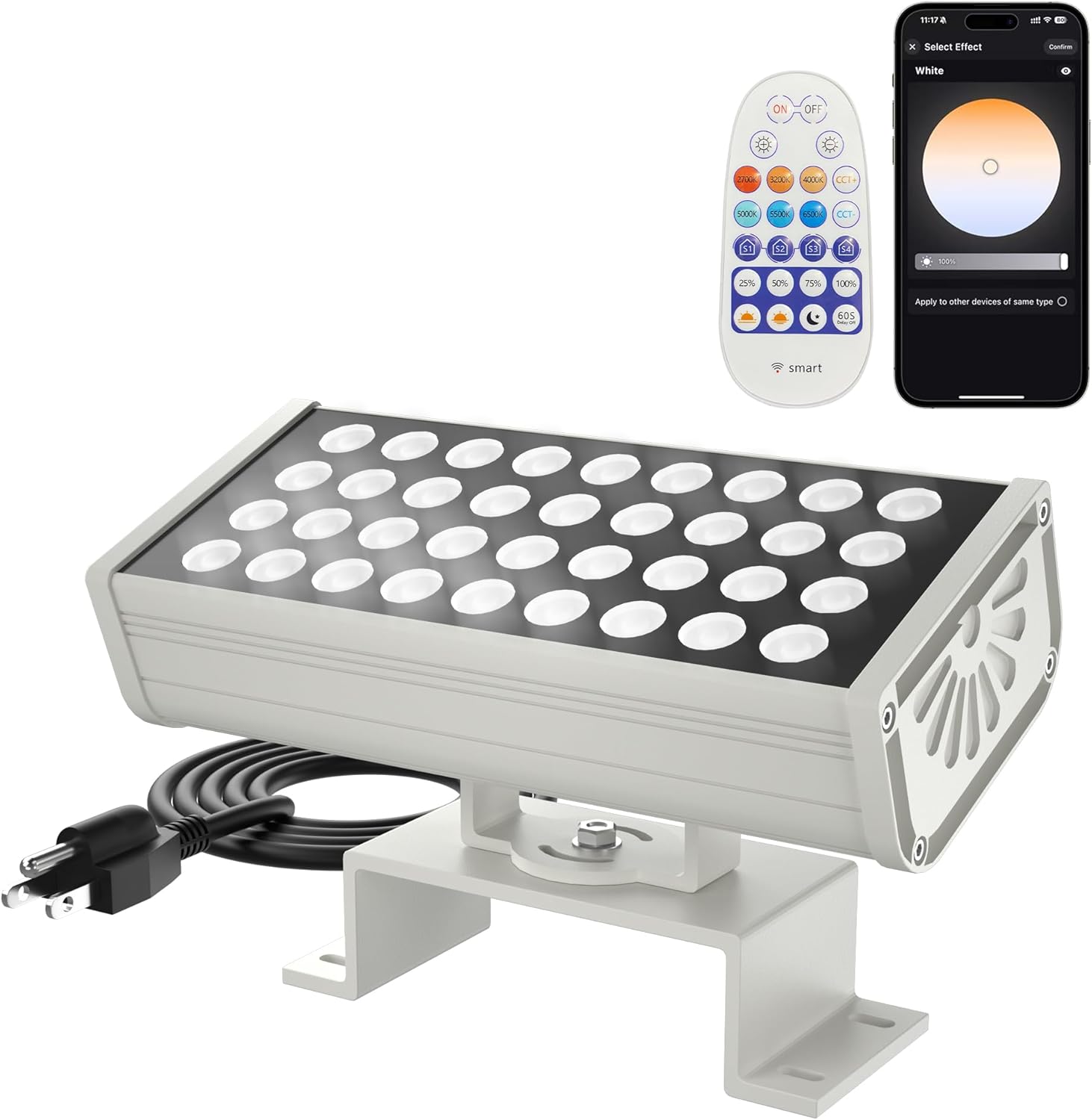 Wall Washer Light – Smart LED Landscape Spotlights with 6CCT Adjustable Color Temperature, Dimmable 1%-100%, Waterproof IP65, RF Remote & App Control, Timer Function, Easy Installation