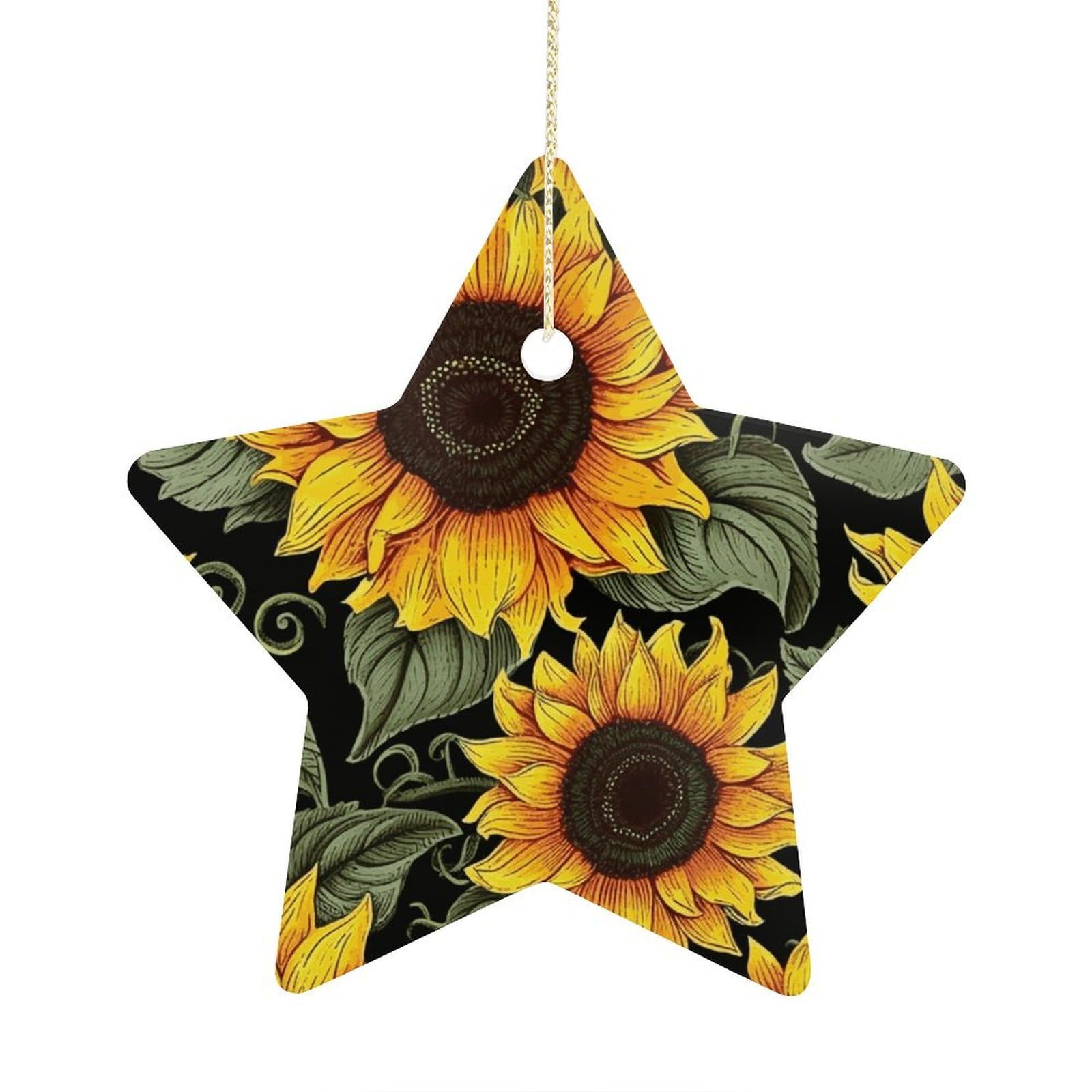 Fodpand Women's Style Floral Sunflower Ornament With String, Keepsake Hanging Decorations,Ceramic Ornaments For Men Indoor Home Holiday Party Gifts