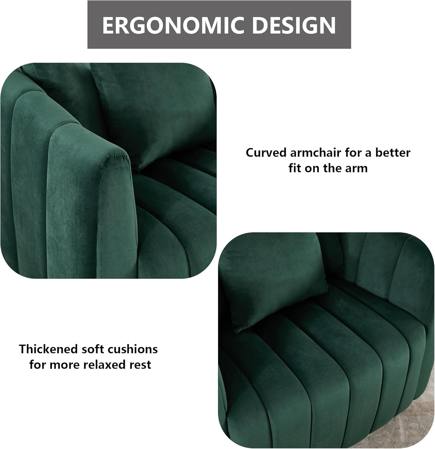 40 Inch Barrel Swivel Chairs with 3 Pillows,Green Velvet Swivel Chairs for Living Room,Modern Accent Chair,Large Armchair 350lbs