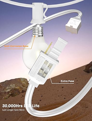 Miniatura 3 de SUNSGNE Guirnalda de luces LED G40 de 25 pies para exteriores con 27 bombillas blancas esmeriladas inastillables (2 de repuesto), luces colgantes al