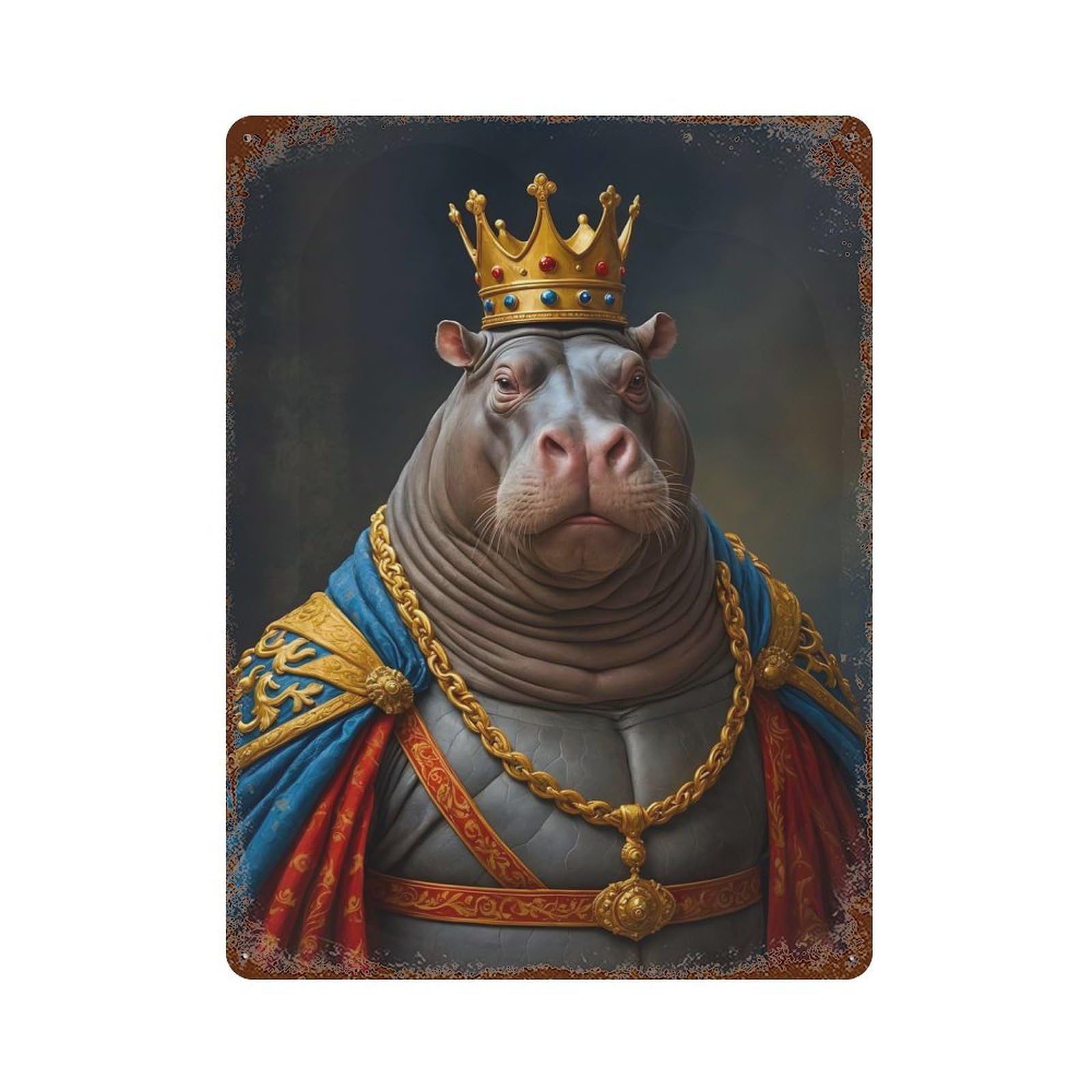 Hippopotamus King Vintage Rust Metal Sign 15.7"x11.8", Ideal for Basement, Hobby Room And Garage Decor