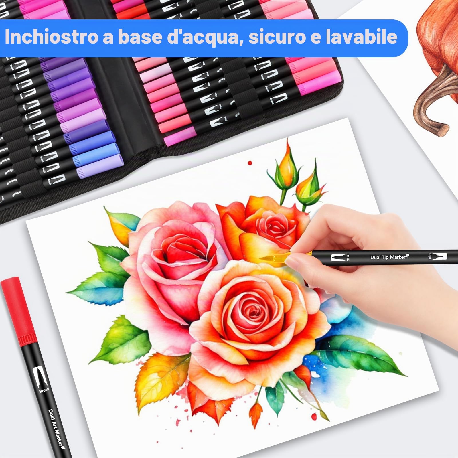Pennarelli Brush Pen Lettering, 168 Colori Pennarelli Doppia Punta Fine e Grossa Pennello per Adulti Bambini Acquerello Set per Colorare, Bullet Journal, Mandala