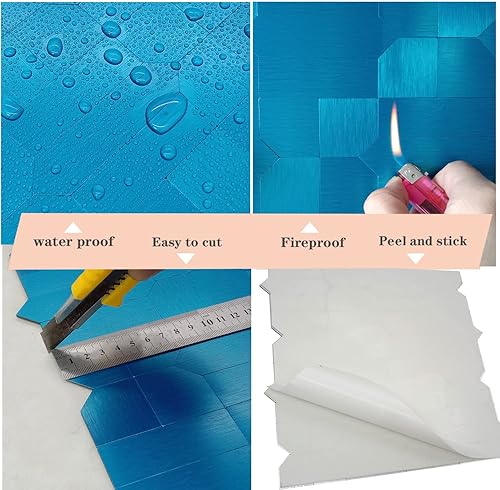 Miniatura 6 de XUANINY 7 hojas de azulejos metálicos para salpicaduras de muro, autoadhesivas, múltiples formas, mosaico de aluminio 3D, adhesivo de pared para