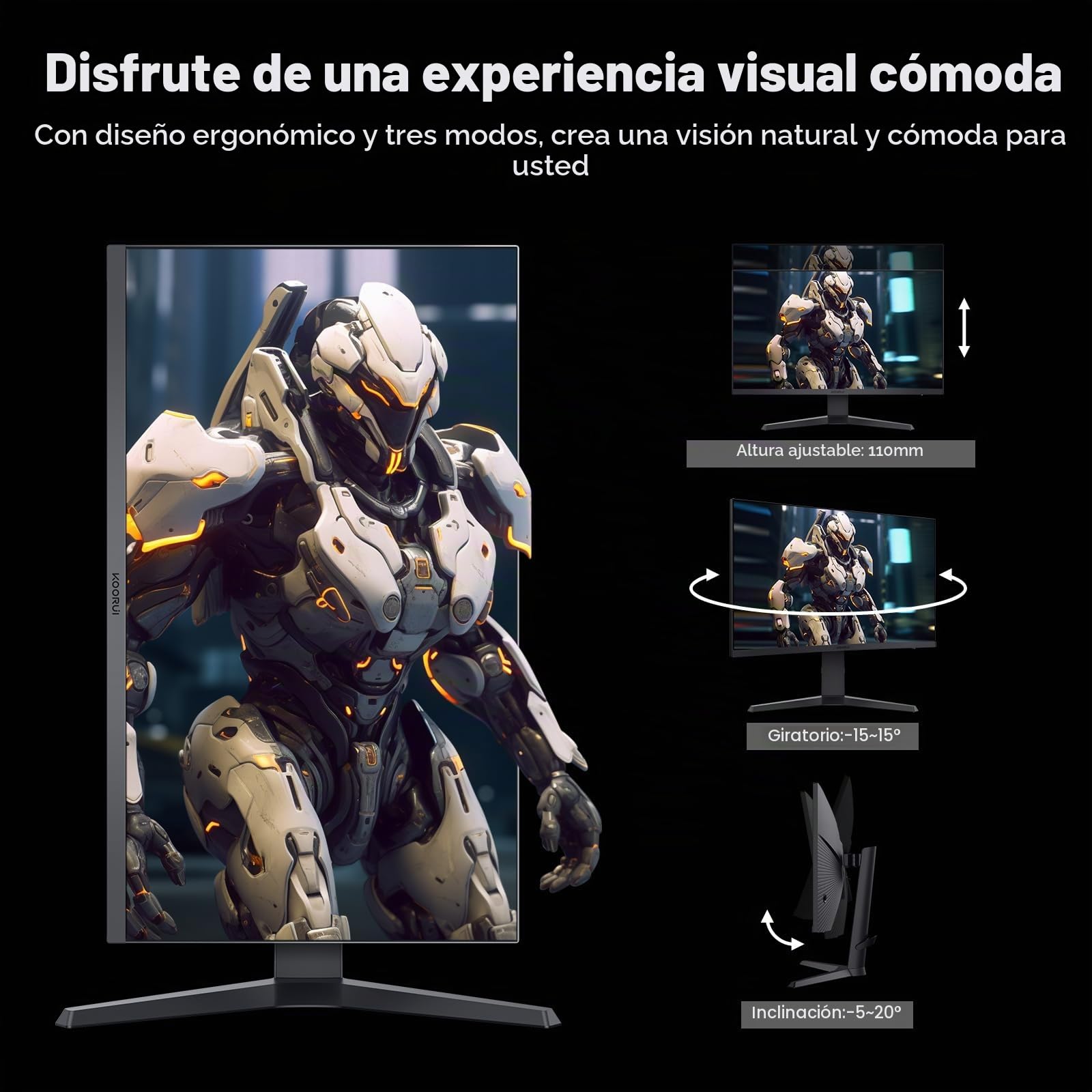 KOORUI Gaming Monitor 27 Pulgadas - Pantalla WQHD PC, 240Hz, 1ms, Adaptive Sync, Compatibilidad Gsync, (2560x1440, HDMI, DisplayPort, HDR 400) Negro/Rojo