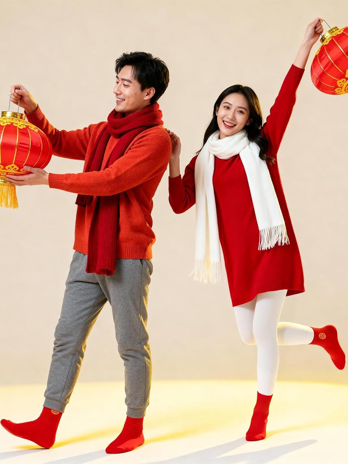 6 Pairs Chinese New Year Socks 2026, Horse Years Unisex Red Crew Socks with Embroidery Fu, Festive Lunar New Year Fortune Calf Socks Gift for Women & Men - Image 6