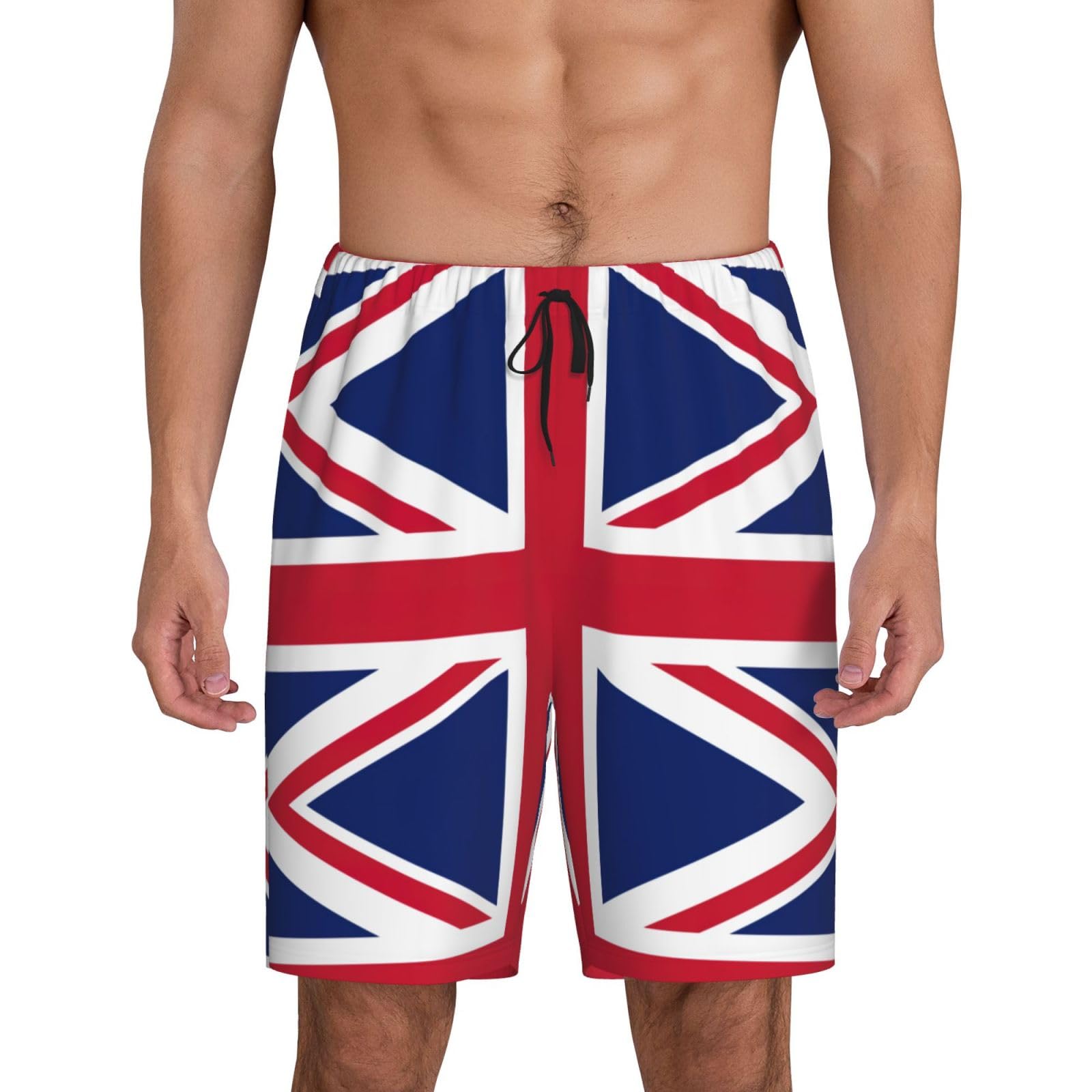 Mdatt Men's Black British Flag 1-Pack Sleep Shorts Loungewear With Side Pockets, Breathable Fit, Available In Big.