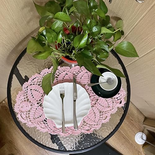 Miniatura 5 de BIBITIME Manteles individuales de encaje, ovalados, redondos, hechos a mano, de ganchillo, para tapetes de cocina (rosa, 1 unidad, 11.8 x 22