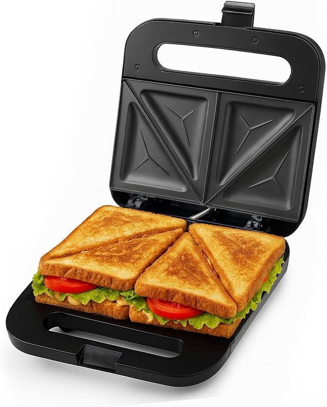 OVENTE Sandwichera Eléctrica, Placas Antiadherentes 750W, Negra GPS401B | Perfecto para queso asado, atún derretido, tortillas, tostadas francesas, desayunos favoritos, comidas ligeras y refrigerios.
