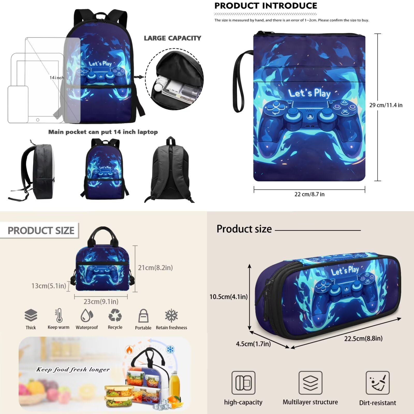 Set 4 in 1 di zaini per la scuola elementare per ragazze, con portapranzo, astuccio e astuccio per libri