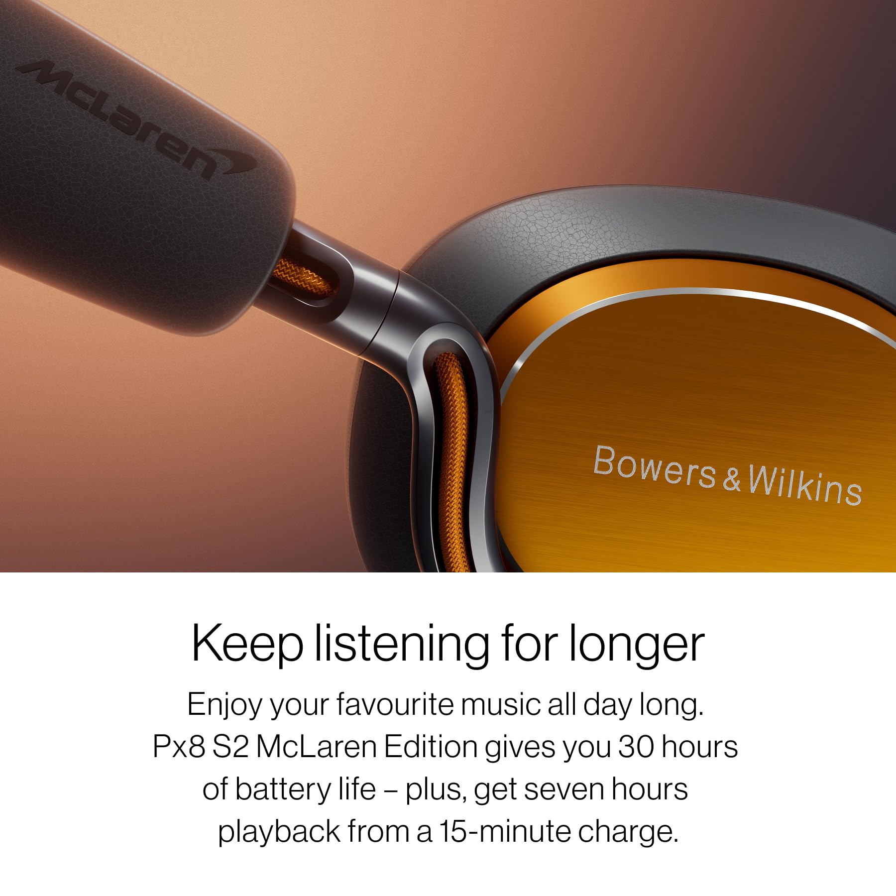 Bowers & Wilkins Px8 S2 McLaren Edition Auriculares Circumaurales Inalámbricos con Cancelación de Ruido, Bluetooth, Carga Rápida