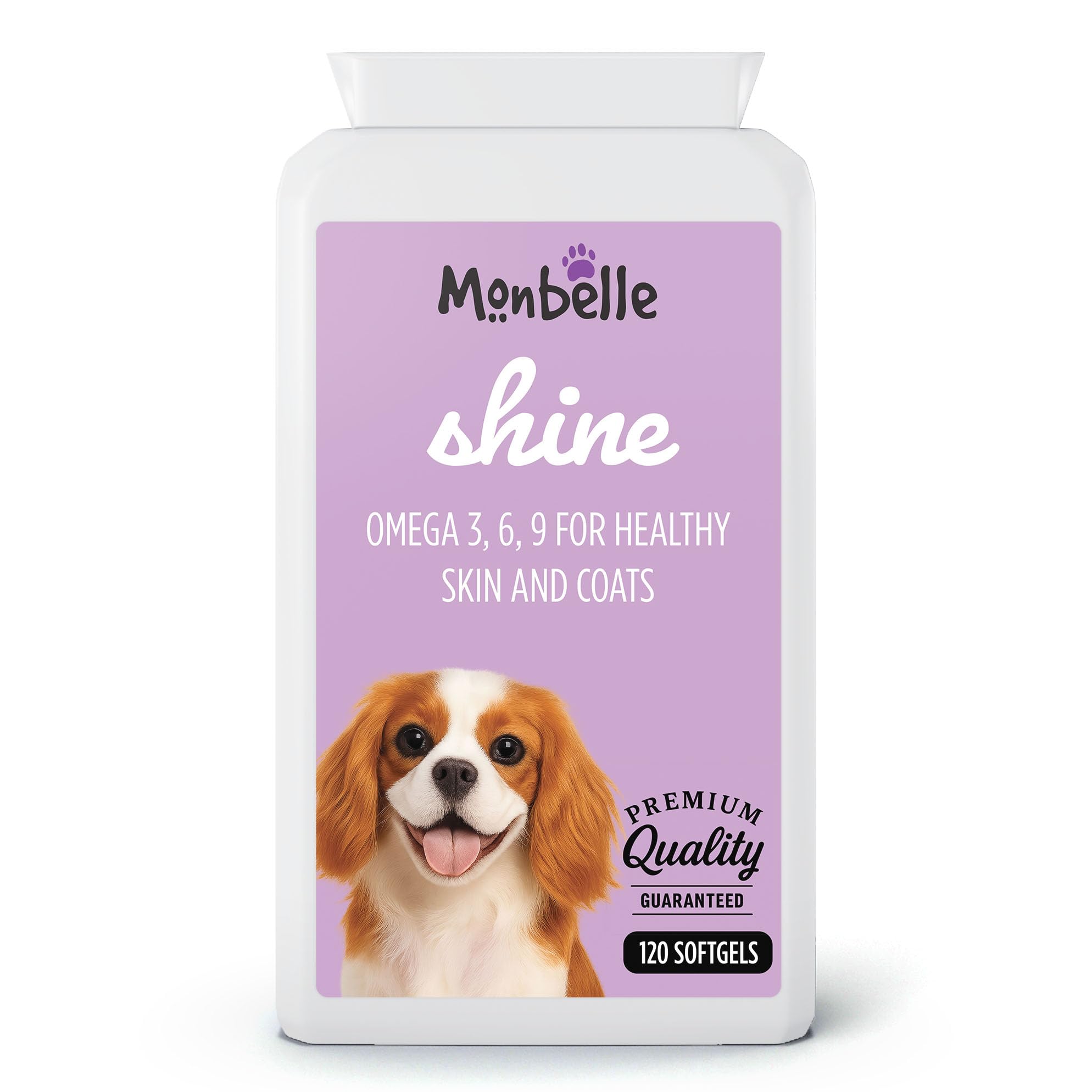 Monbelle Shine Omega 3 6 9 Softgels for Dogs, Skin & Coat Care Supplement 120 Capsules, Fish Oil with EPA DHA